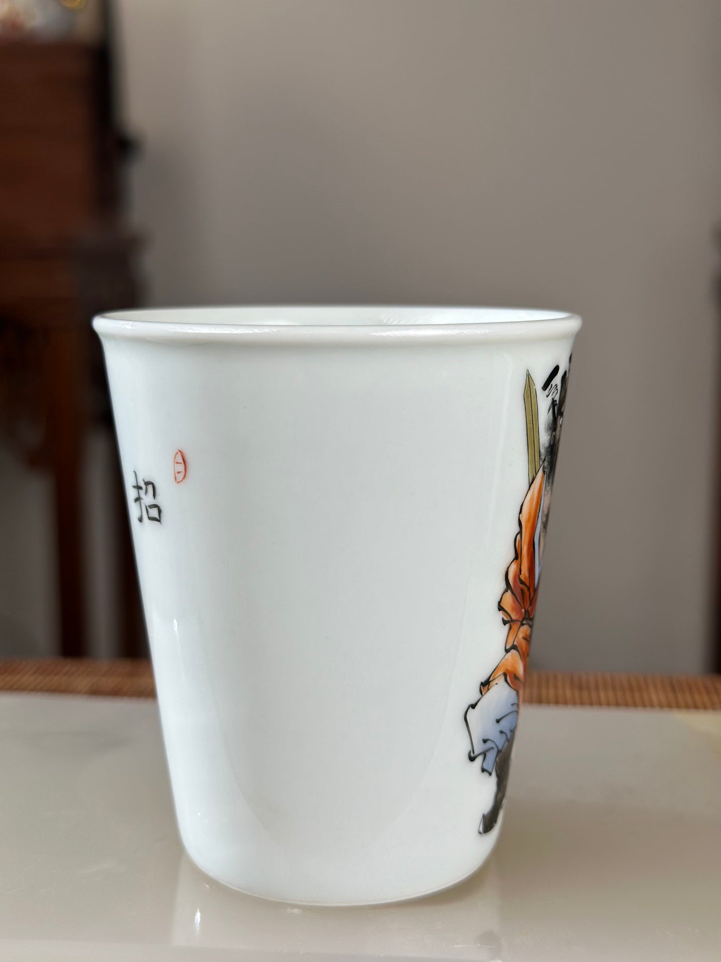 Handpainted Chinese Famille Rose Fencai Traditional Zhongkui Portrait  Jingdezhen Master Teacup
