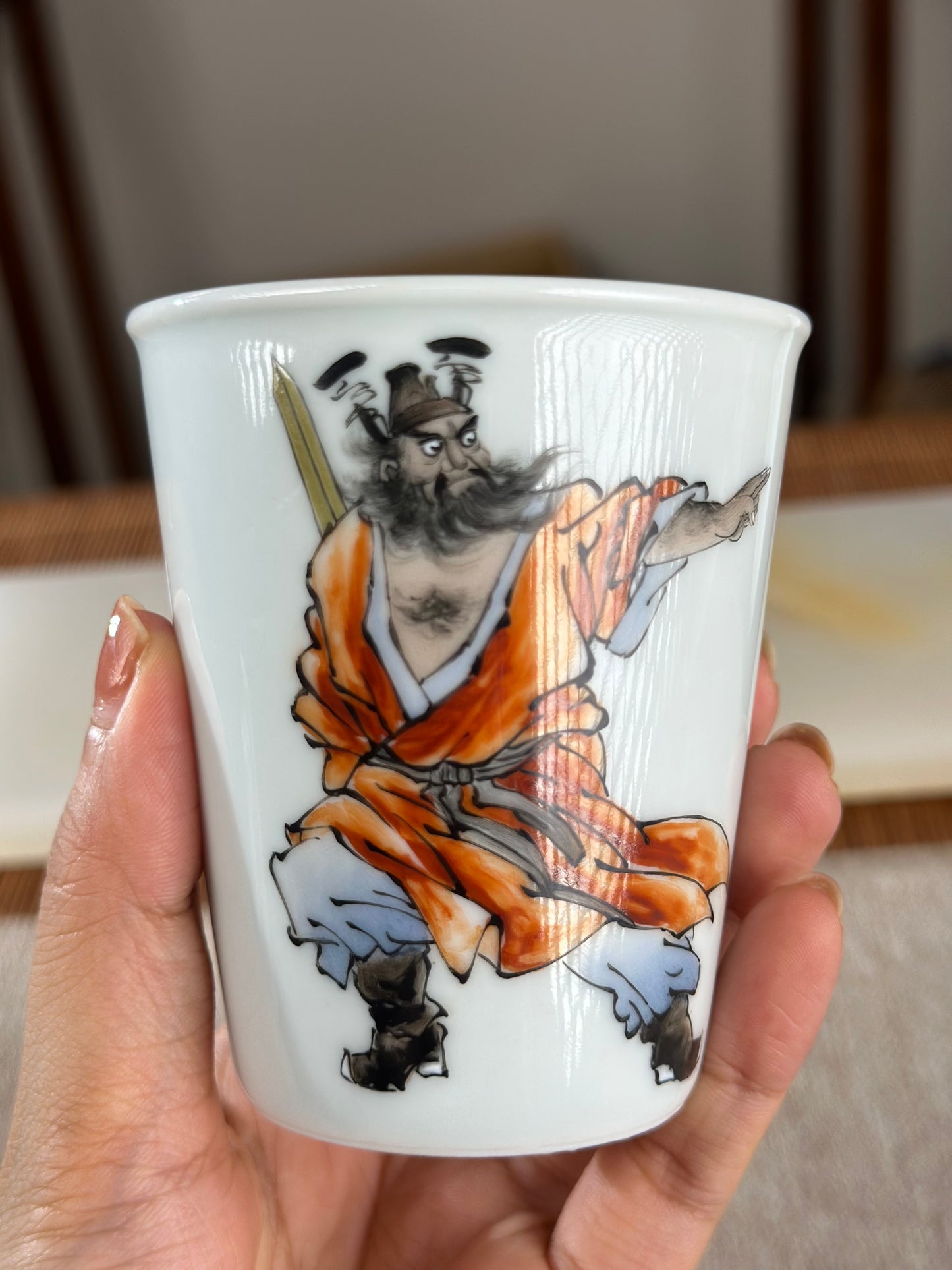 Handpainted Chinese Famille Rose Fencai Traditional Zhongkui Portrait  Jingdezhen Master Teacup