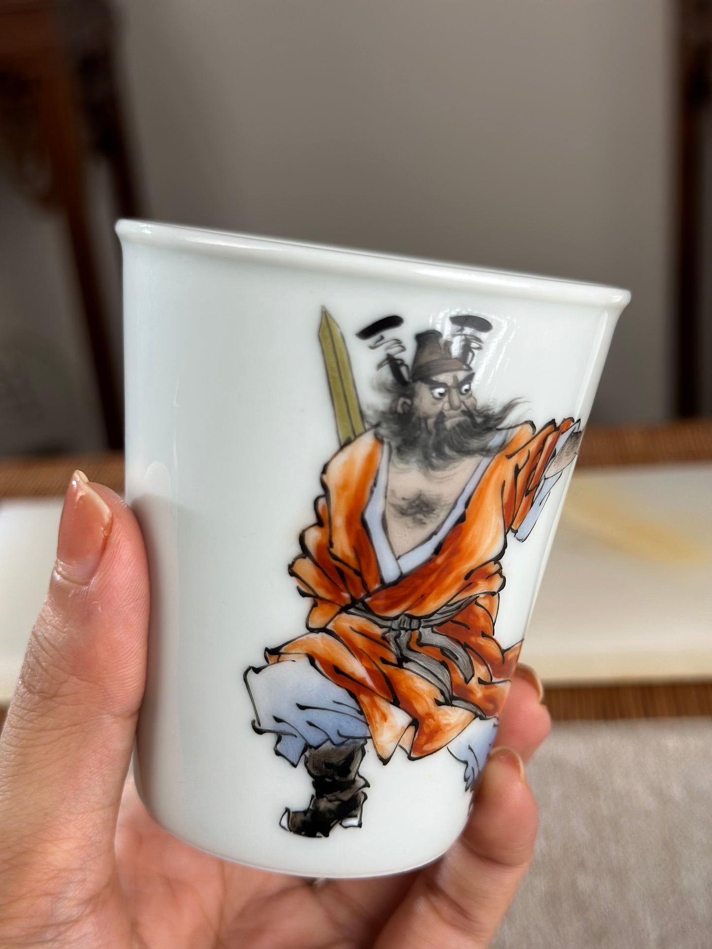 Handpainted Chinese Famille Rose Fencai Traditional Zhongkui Portrait  Jingdezhen Master Teacup