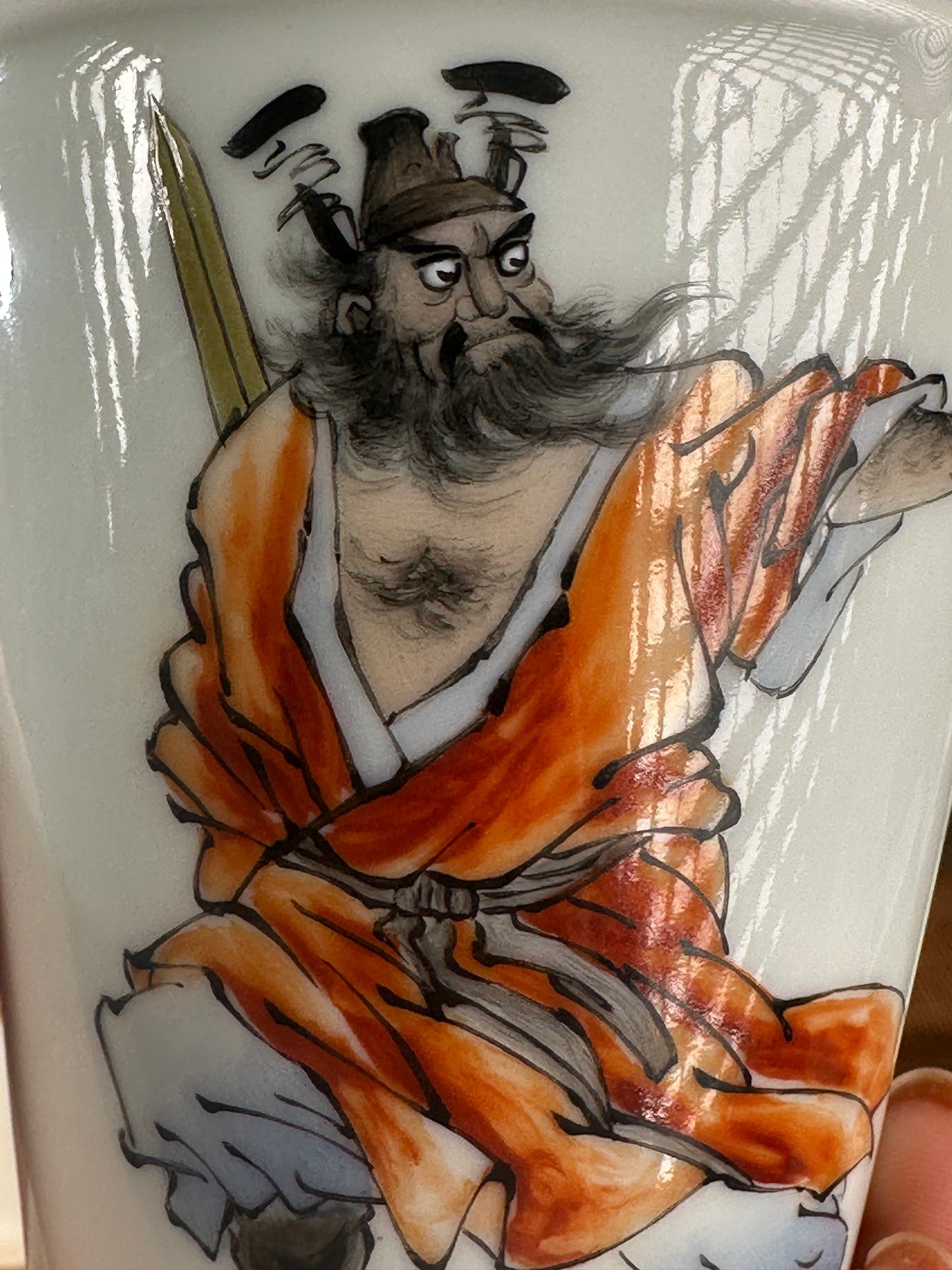 Handpainted Chinese Famille Rose Fencai Traditional Zhongkui Portrait  Jingdezhen Master Teacup