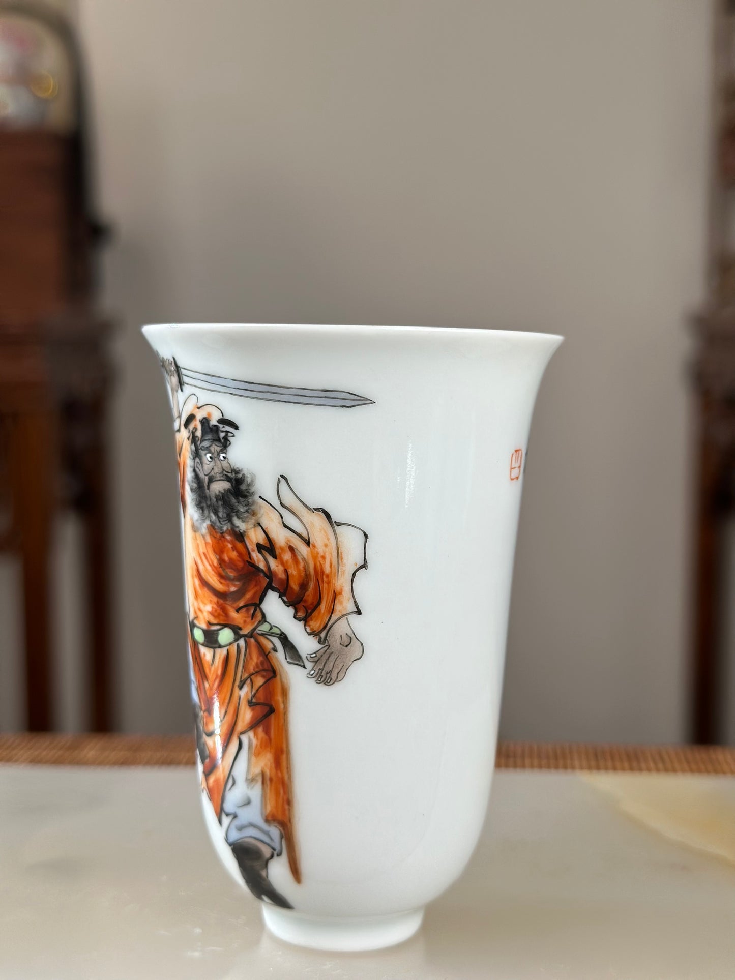 Handpainted Chinese Famille Rose Fencai Traditional Zhongkui Portrait  Jingdezhen Master Teacup