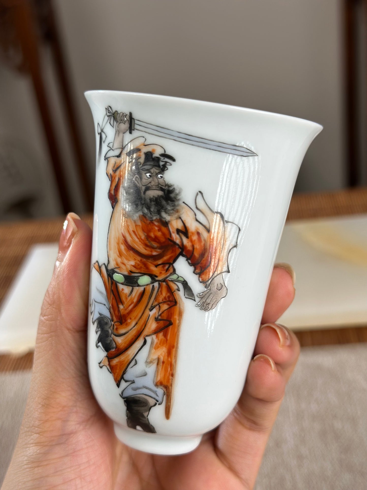 Handpainted Chinese Famille Rose Fencai Traditional Zhongkui Portrait  Jingdezhen Master Teacup