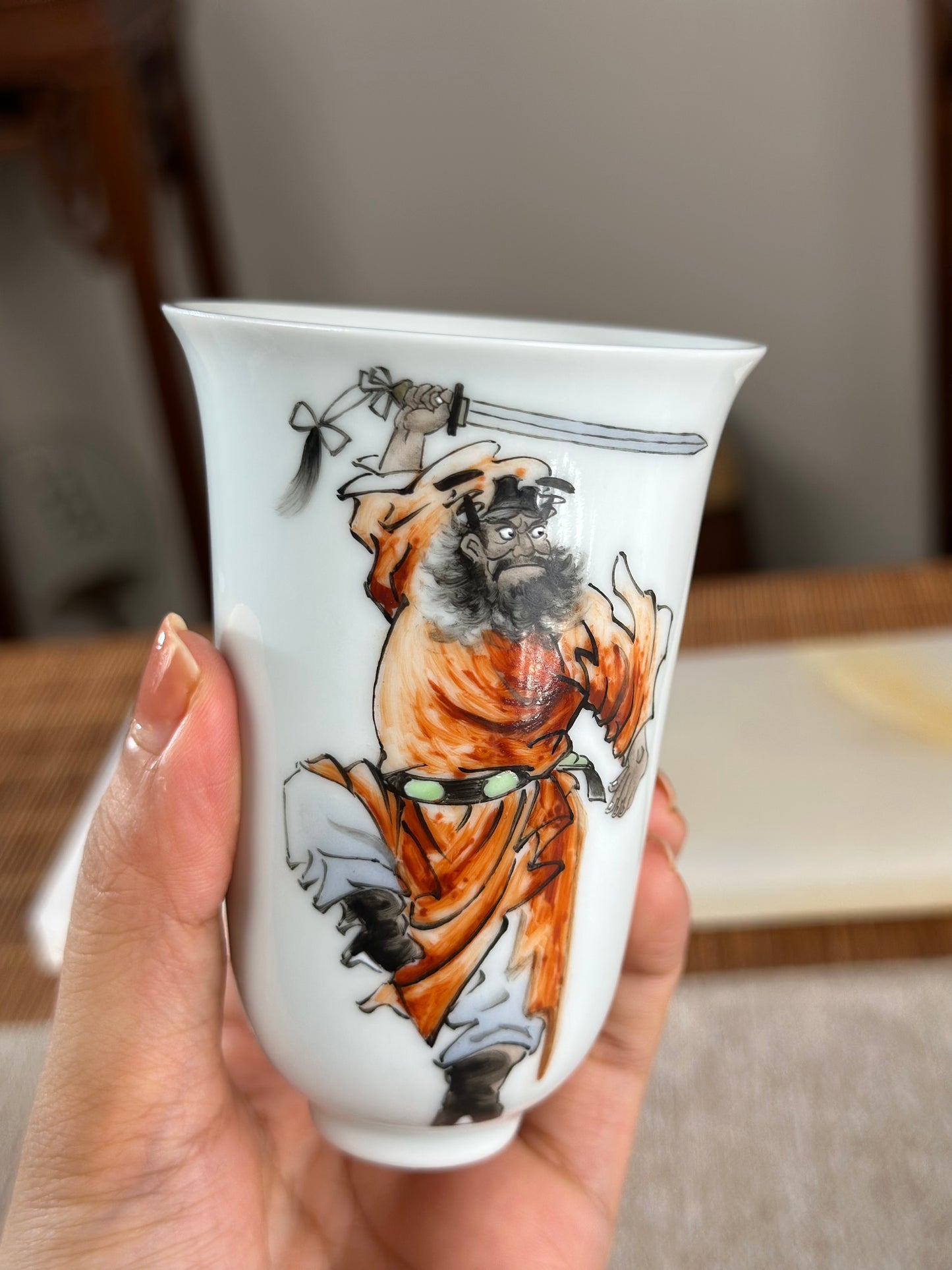 Handpainted Chinese Famille Rose Fencai Traditional Zhongkui Portrait  Jingdezhen Master Teacup