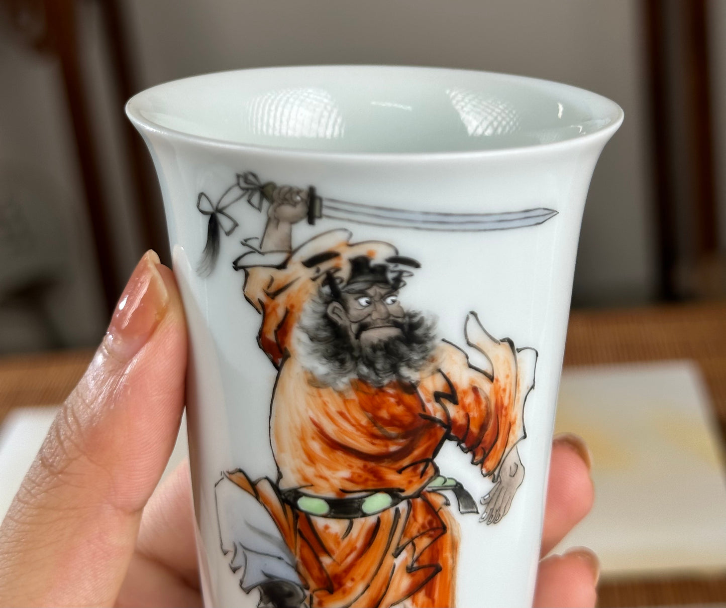 Handpainted Chinese Famille Rose Fencai Traditional Zhongkui Portrait  Jingdezhen Master Teacup