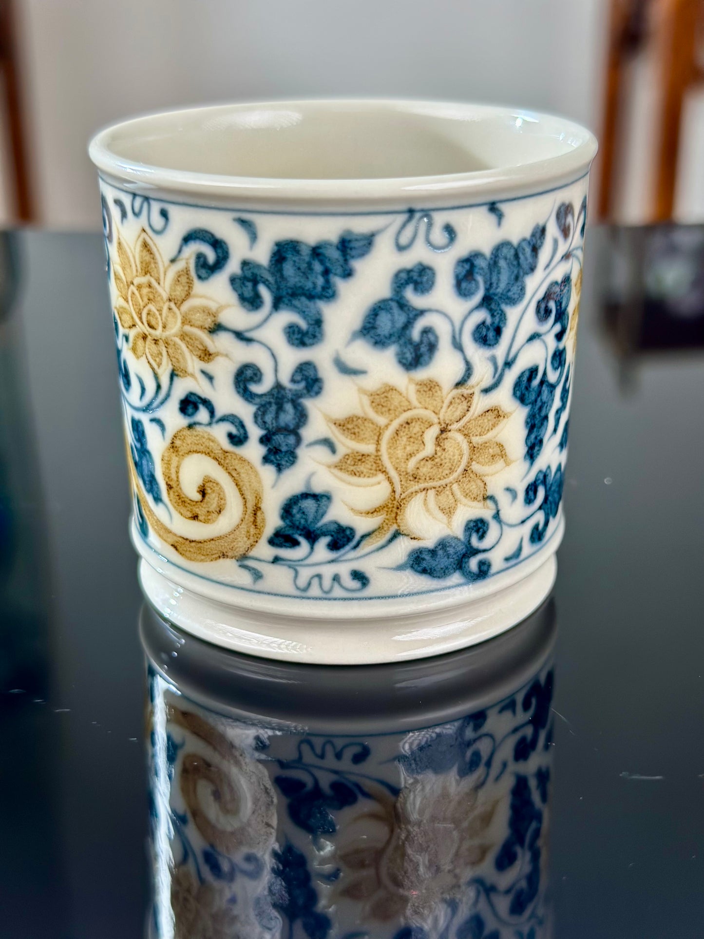 Handpainted Chinese Luxious Blue White Porcelain  Underglaze Gold Youlijin Traditional Phoenix  Pattern Masterpiece Gaiwan Teacup Set Artwork