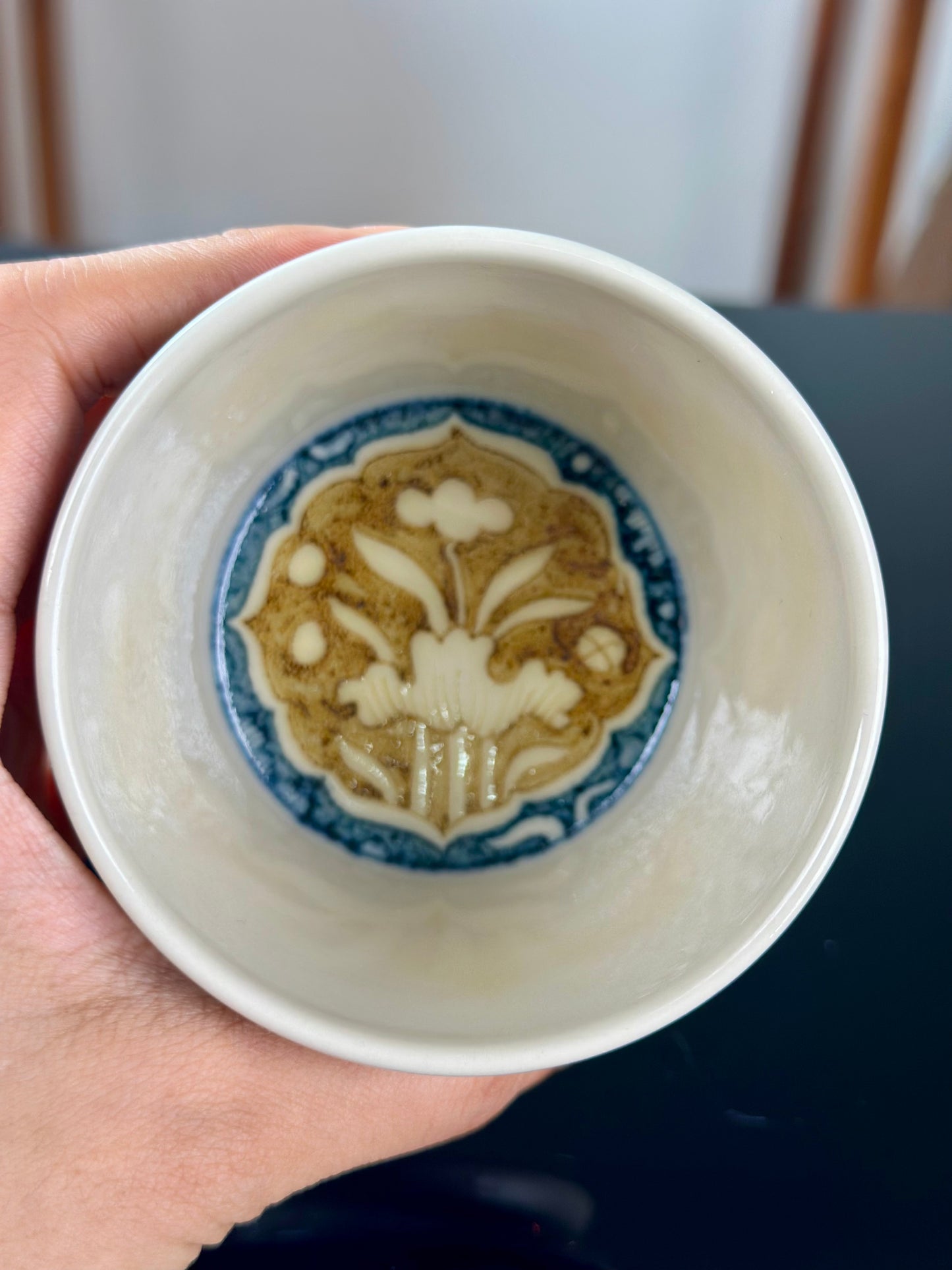 Handpainted Chinese Luxious Blue White Porcelain  Underglaze Gold Youlijin Classic Heron and Lotus Pattern Masterpiece Gaiwan Teacup Set Artwork