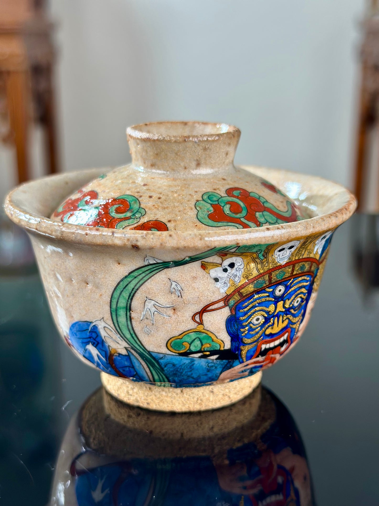 Handpainted Original Designed Chinese Tibetan Style Pottery Gaiwan Teacup Teapot Master Set