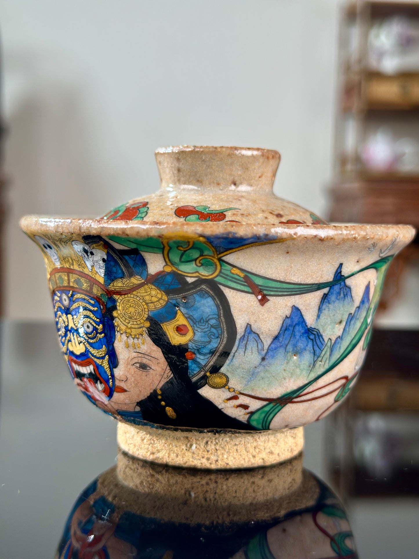 Handpainted Original Designed Chinese Tibetan Style Pottery Gaiwan Teacup Teapot Master Set