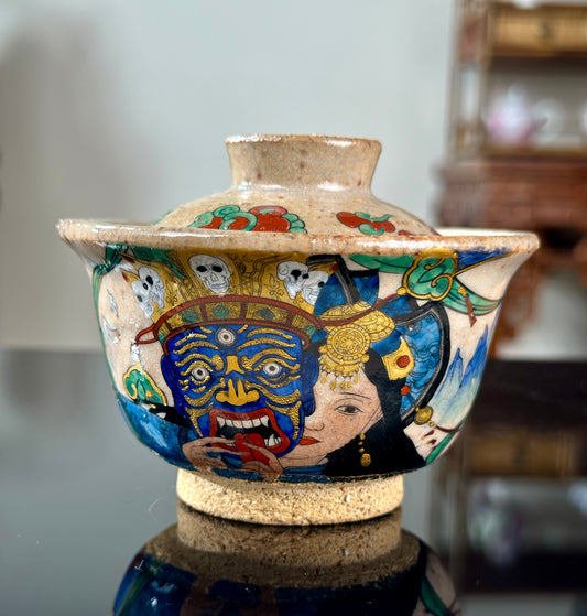 Handpainted Original Designed Chinese Tibetan Style Pottery Gaiwan Teacup Teapot Master Set