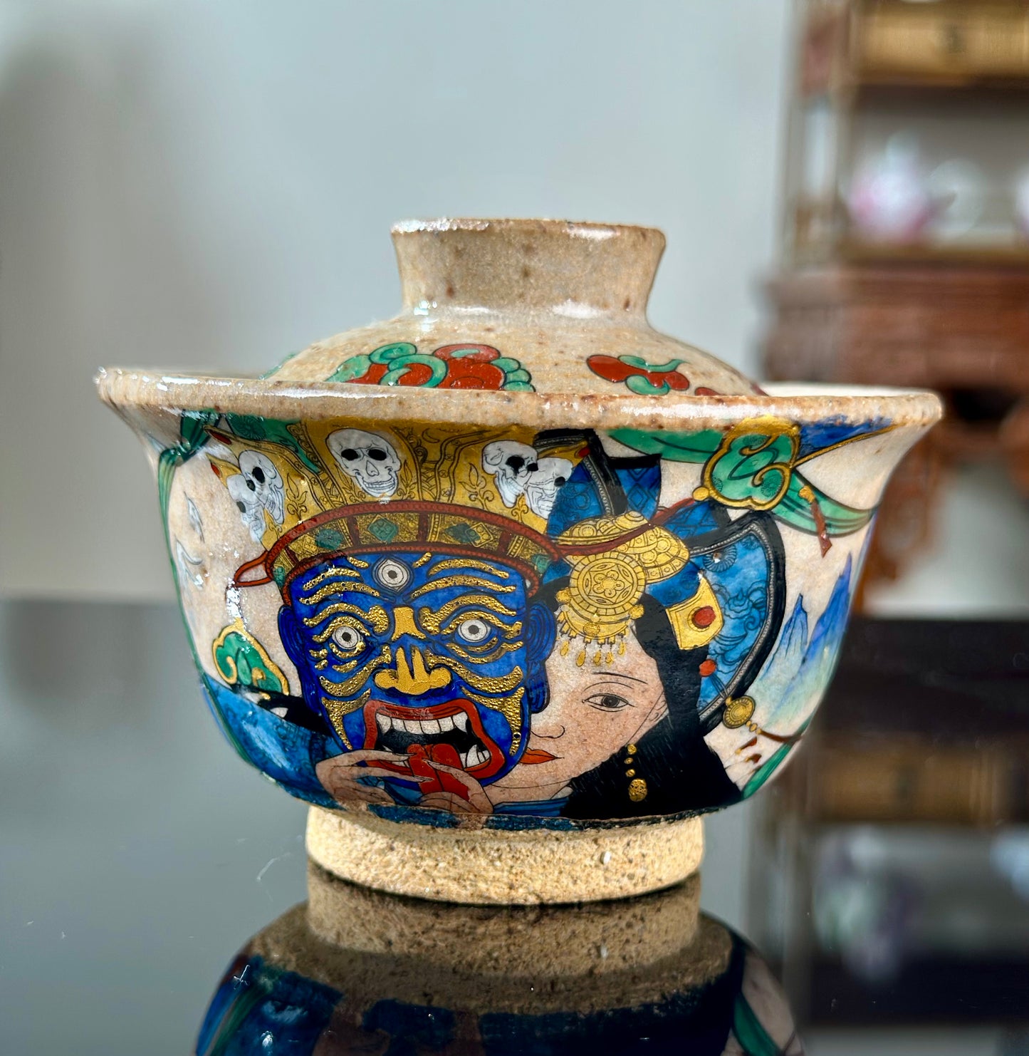 Handpainted Original Designed Chinese Tibetan Style Pottery Gaiwan Teacup Teapot Master Set