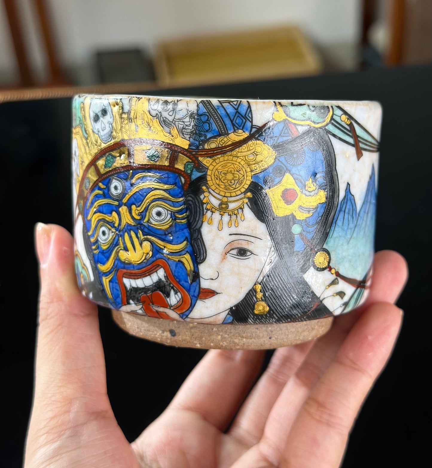 Handpainted Original Designed Chinese Tibetan Style Pottery Gaiwan Teacup Teapot Master Set