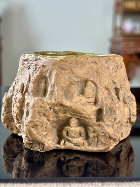 Original Designed Hand Engraved Chinese Bouddhist Bouddha Imitating Grotto Teacup
