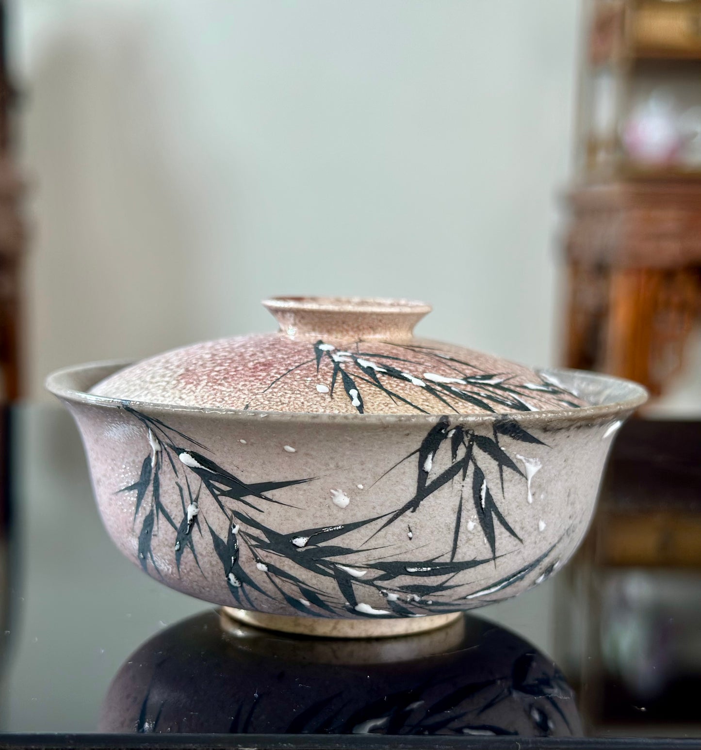 Handmade Woodfired Original Designed Snowing Bamboo Pattern Artwork Gaiwan Teacup Teapot Set