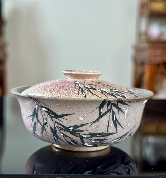 Handmade Woodfired Original Designed Snowing Bamboo Pattern Artwork Gaiwan Teacup Teapot Set