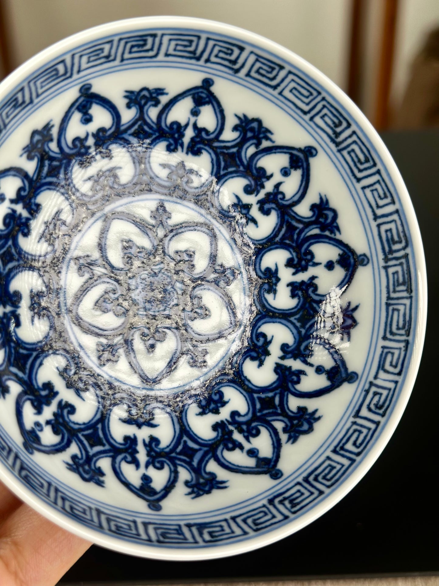 Handpainted Chinese Blue and White Underglaze Red Youlihong Porcelain Jingdezhen Traditional Baoxiang Flower Pattern Teacup