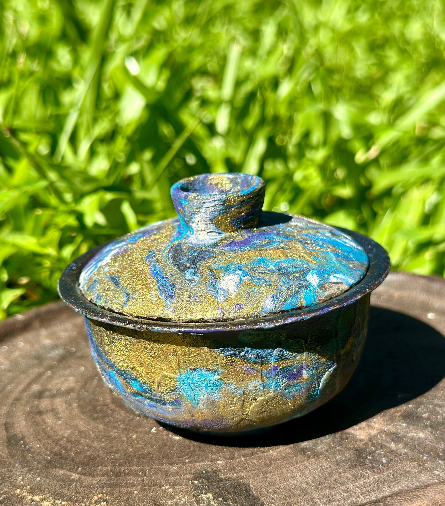 Handcrafted Traditional Chinese Lacquer Ware Purple Blue Gaiwan Pottery Varied Color Teacup Set