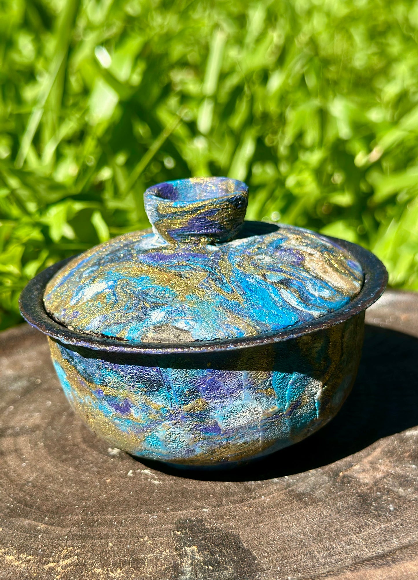 Handcrafted Traditional Chinese Lacquer Ware Purple Blue Gaiwan Pottery Varied Color Teacup Set