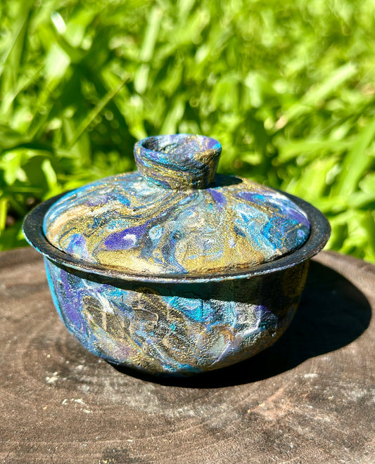Handcrafted Traditional Chinese Lacquer Ware Purple Blue Gaiwan Pottery Varied Color Teacup Set
