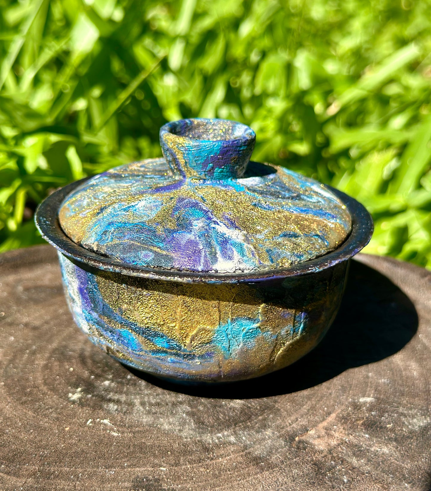 Handcrafted Traditional Chinese Lacquer Ware Purple Blue Gaiwan Pottery Varied Color Teacup Set