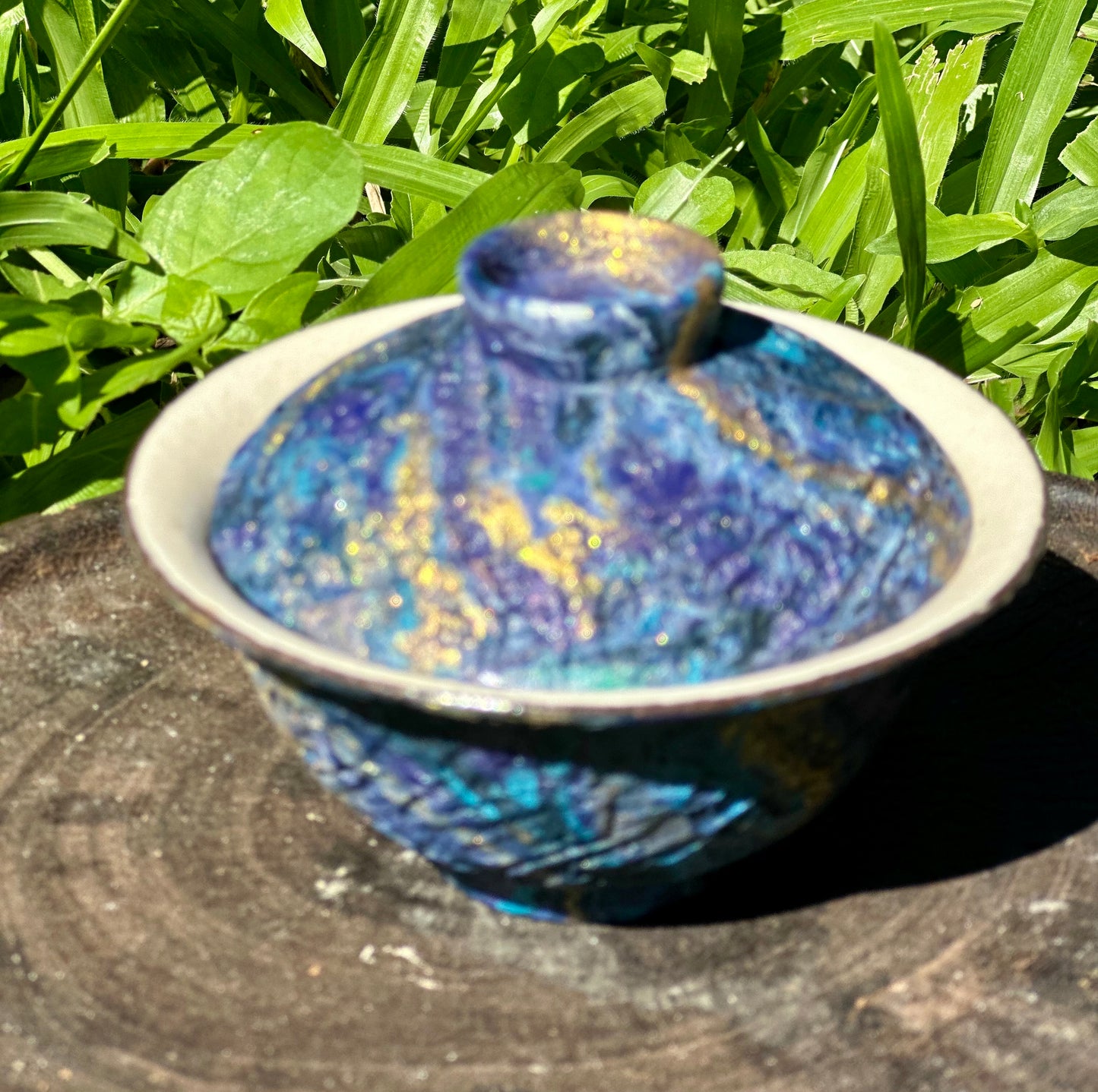 Handcrafted Traditional  Artwork Chinese Lacquer Ware Gaiwan pottery Purple Blue Varied Color Teacup Set