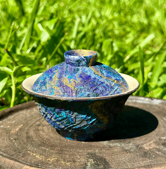 Handcrafted Traditional  Artwork Chinese Lacquer Ware Gaiwan pottery Purple Blue Varied Color Teacup Set