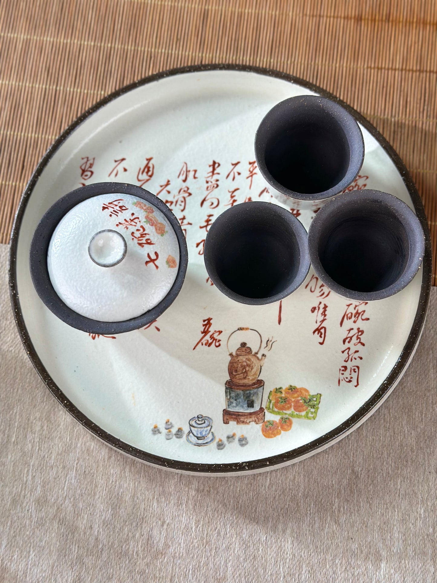 Handmade Gaiwan Artwork Zen Jingdezhen Style Chinese Hand Painted Chinese Calligraphy Pottery Gongfu Cha Teaware  TeaSet