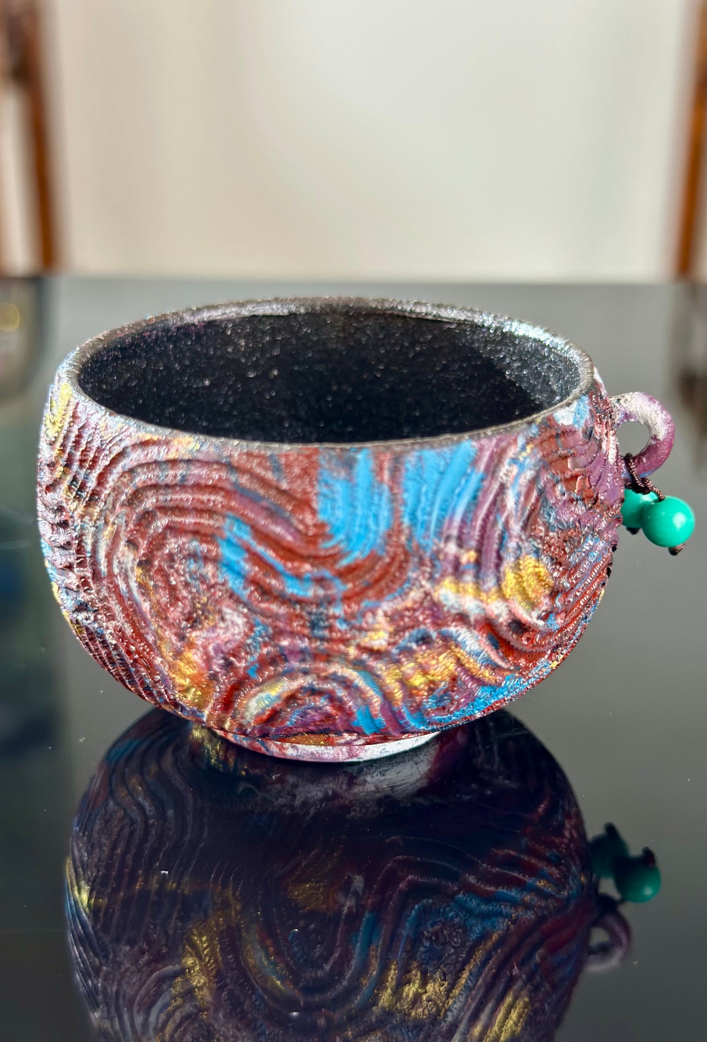 Handcrafted Traditional Chinese Lacquer Ware PRed Blue Gaiwan Pottery Varied Color Teacup Set