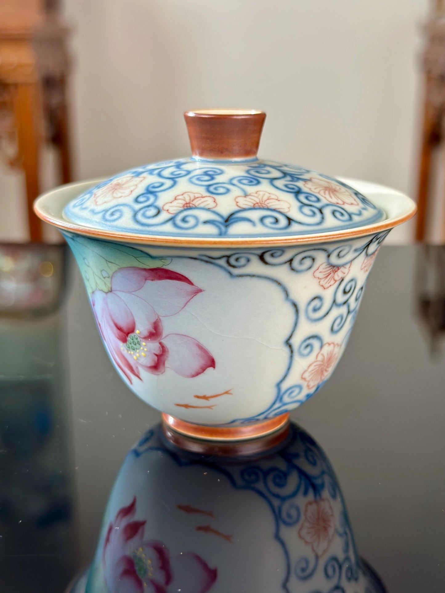 Handpainted Chinese Famille Rose Fencai Lotus Pattern Jingdezhen Master Teacup Gaiwan Tea Set