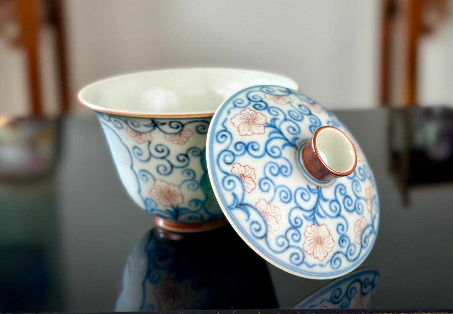 Handpainted Chinese Famille Rose Fencai Lotus Pattern Jingdezhen Master Teacup Gaiwan Tea Set