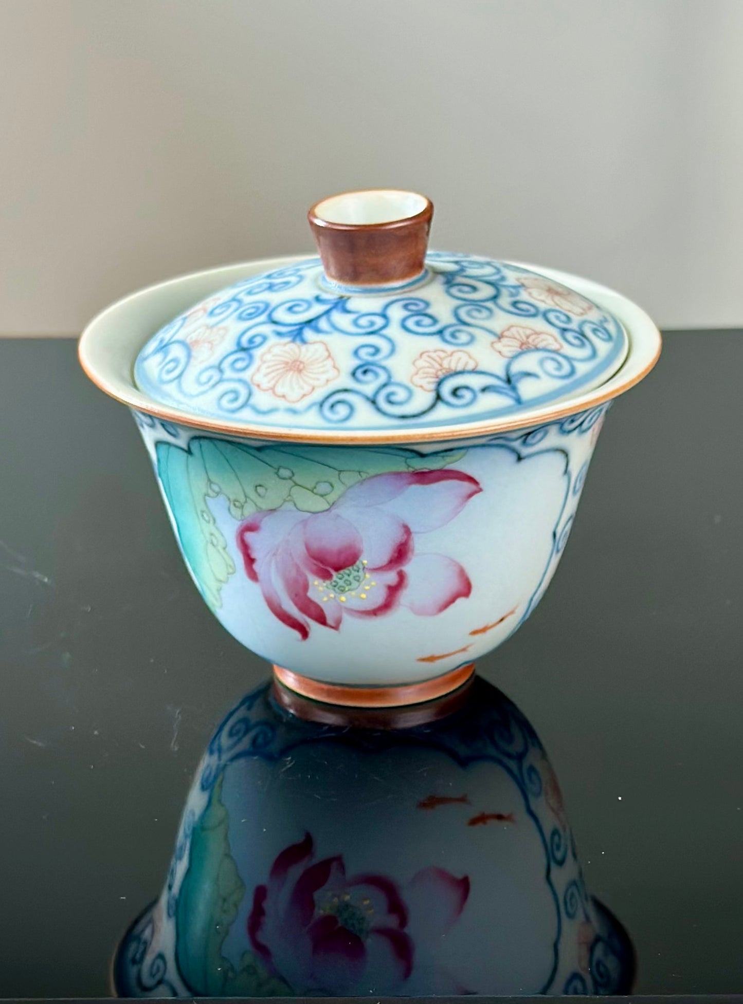 Handpainted Chinese Famille Rose Fencai Lotus Pattern Jingdezhen Master Teacup Gaiwan Tea Set