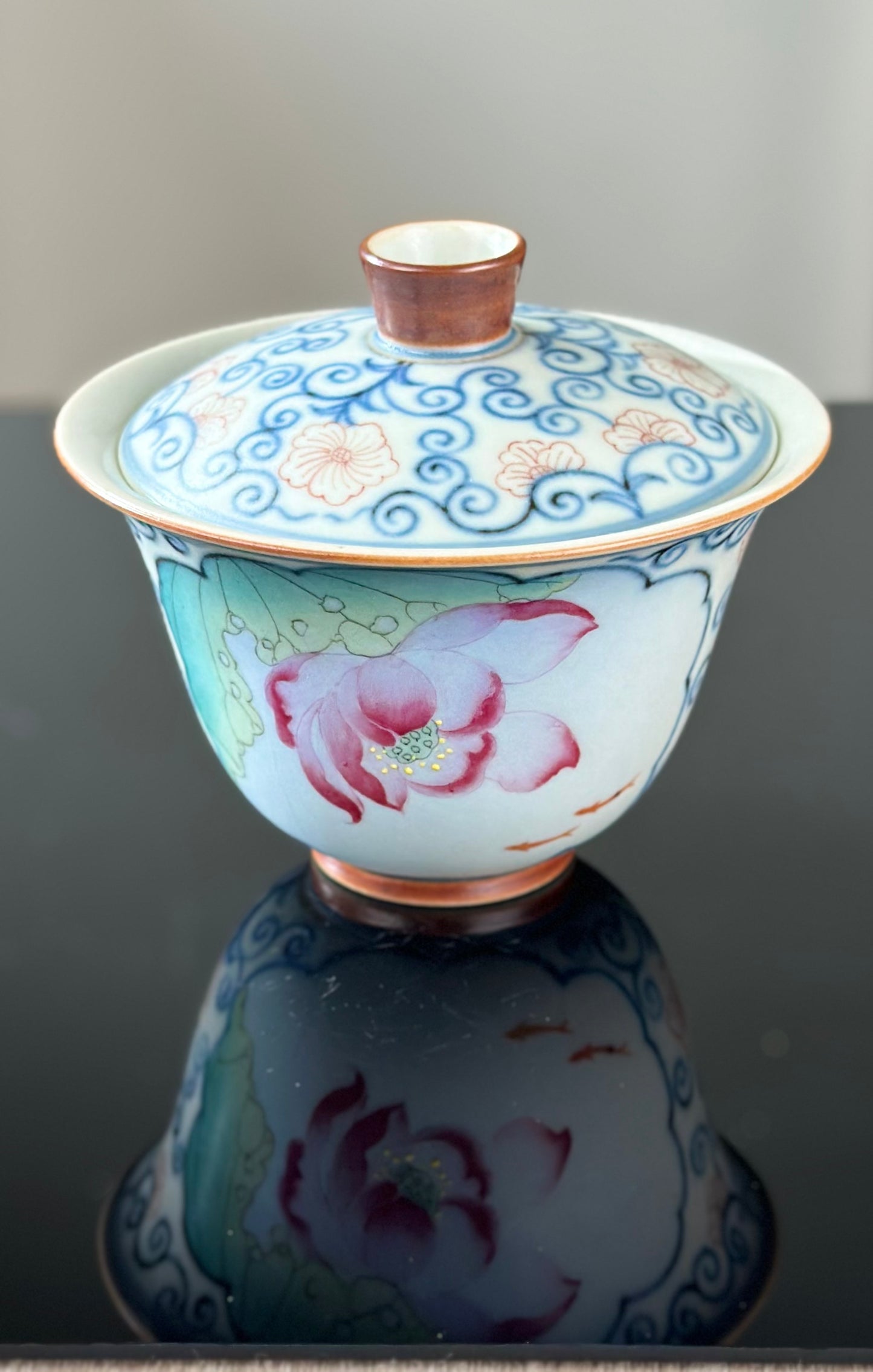 Handpainted Chinese Famille Rose Fencai Lotus Pattern Jingdezhen Master Teacup Gaiwan Tea Set