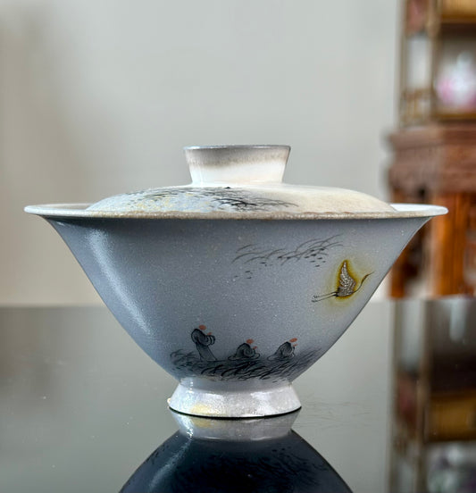 Handpainted Chinese Shino Glazed Zen Style Gaiwan Teacup Fair Cup Set Artwork