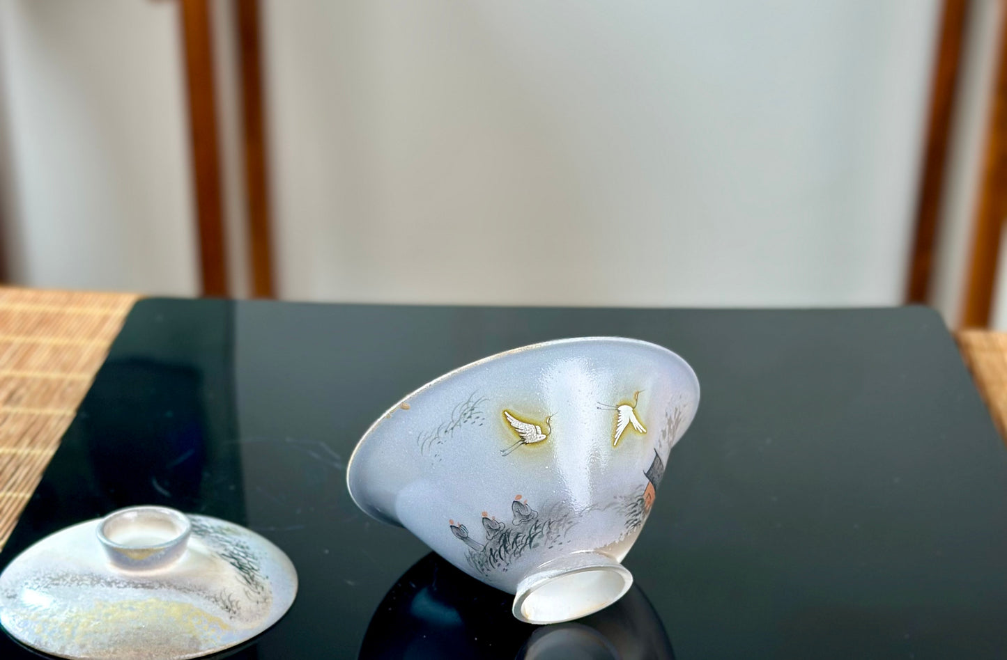 Handpainted Chinese Shino Glazed Zen Style Gaiwan Teacup Fair Cup Set Artwork