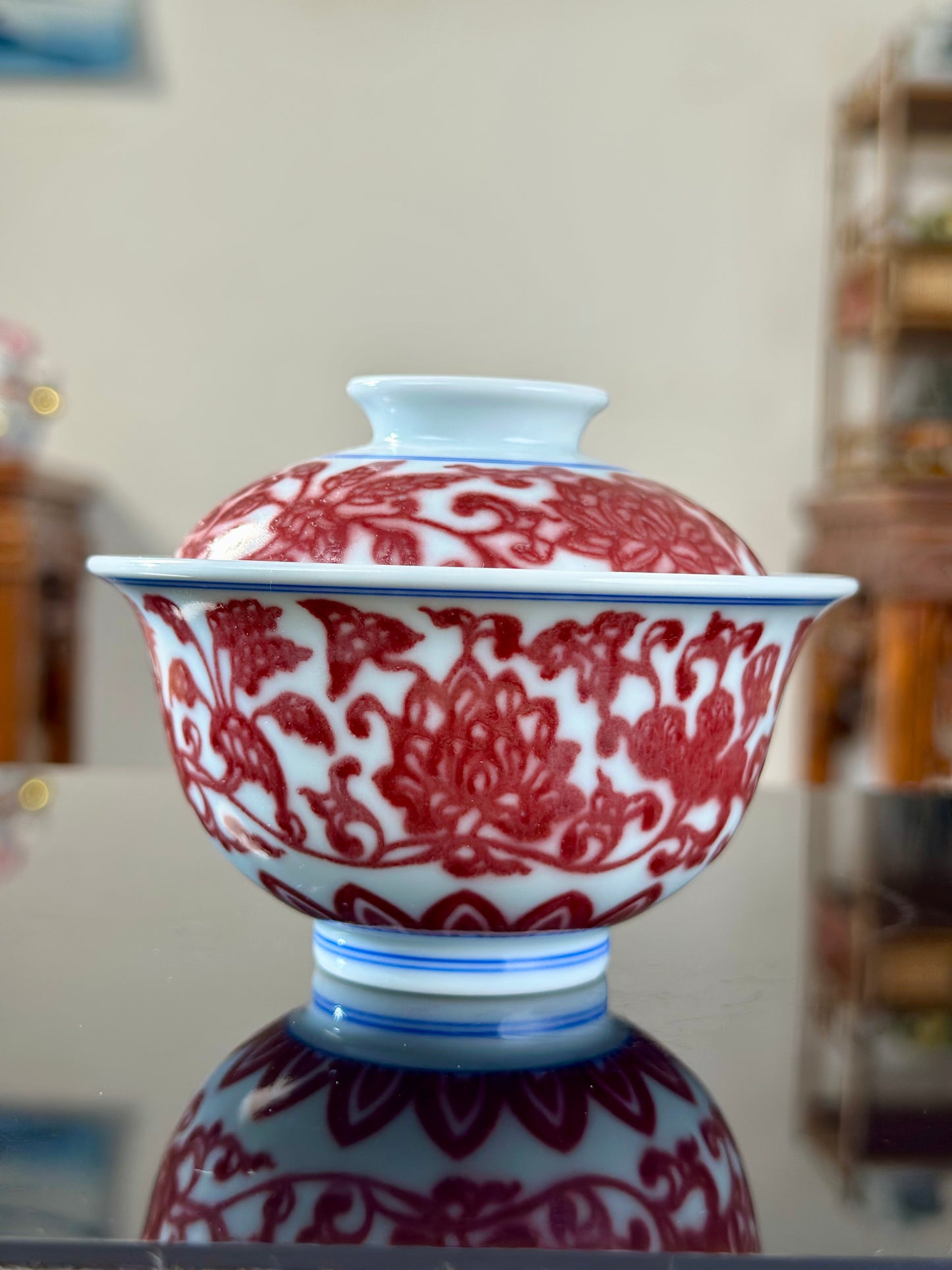 Hand Painted Chinese Lotus Underglaze Red Youlihong Jingdezhen Gaiwan Tea Boat Tea Tray Tea Set  Master Ceramic