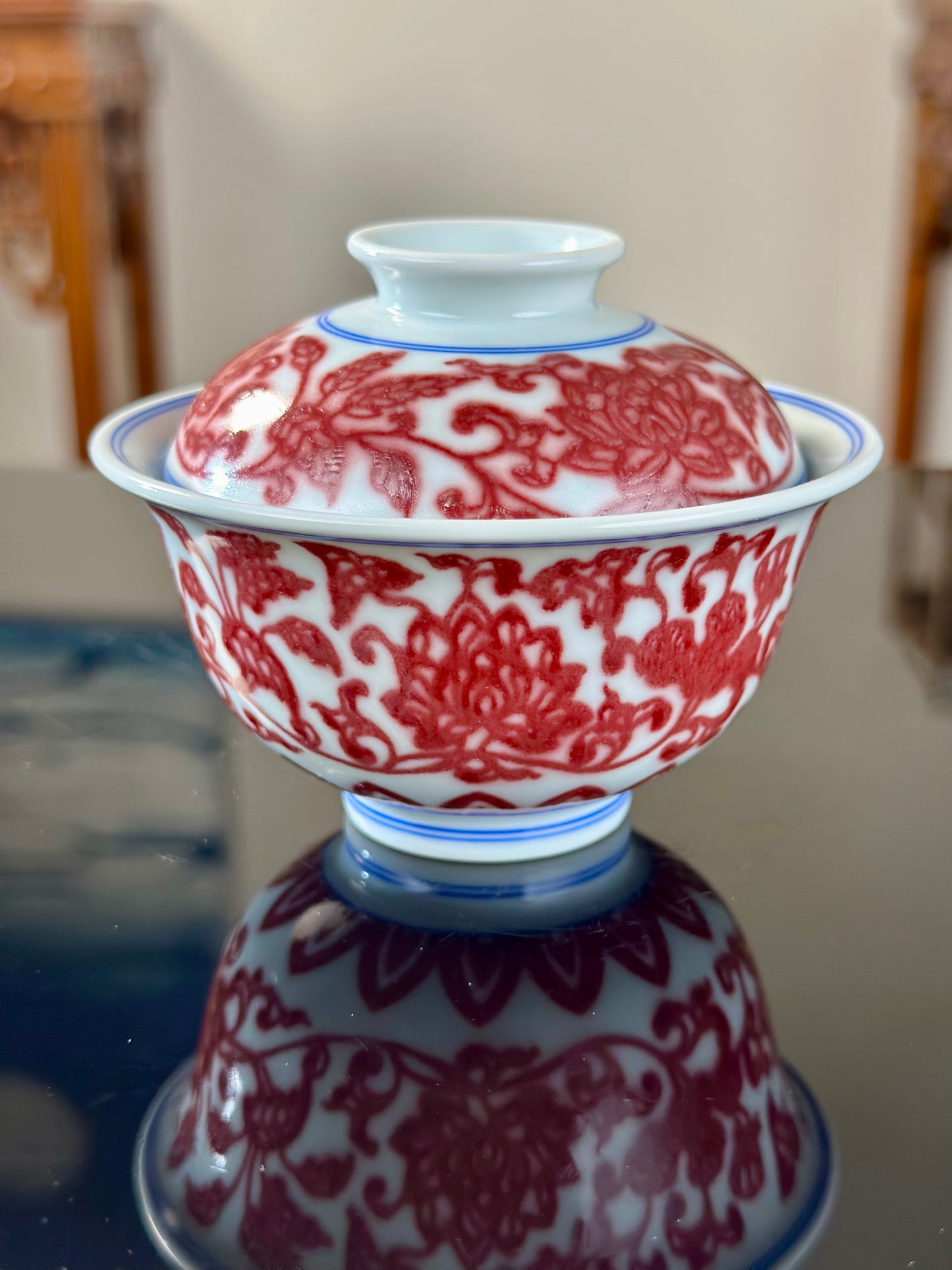 Hand Painted Chinese Lotus Underglaze Red Youlihong Jingdezhen Gaiwan Tea Boat Tea Tray Tea Set  Master Ceramic