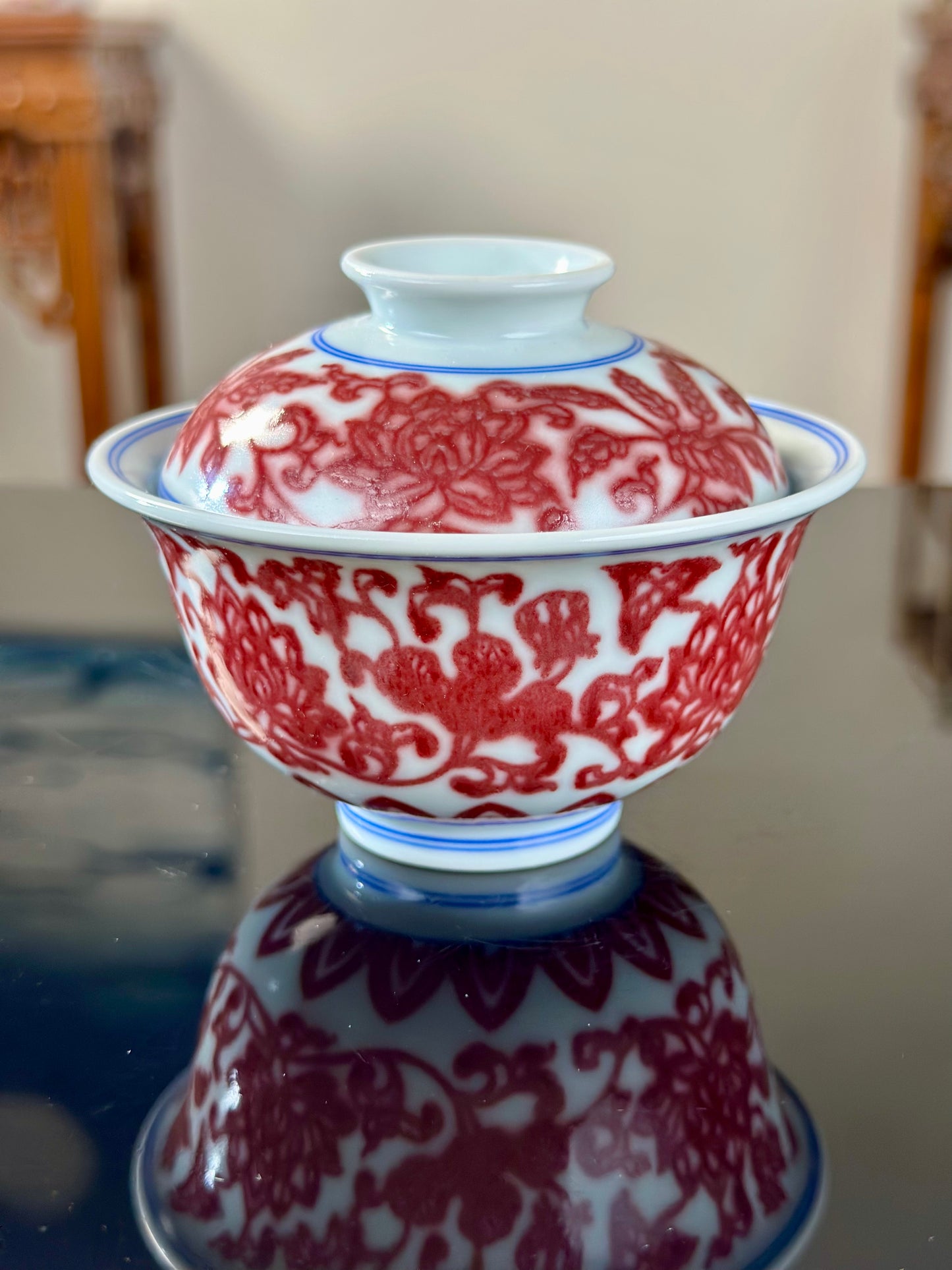 Hand Painted Chinese Lotus Underglaze Red Youlihong Jingdezhen Gaiwan Tea Boat Tea Tray Tea Set  Master Ceramic