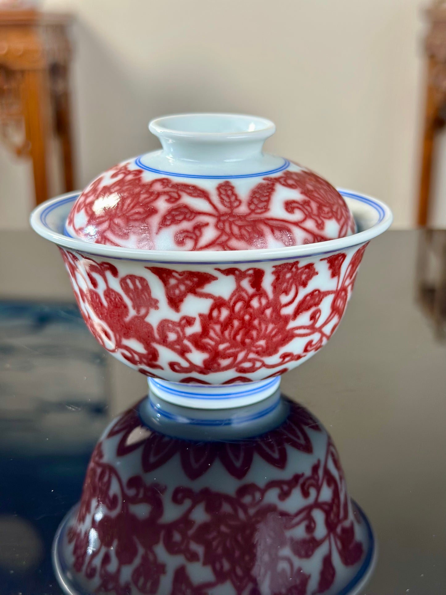 Hand Painted Chinese Lotus Underglaze Red Youlihong Jingdezhen Gaiwan Tea Boat Tea Tray Tea Set  Master Ceramic