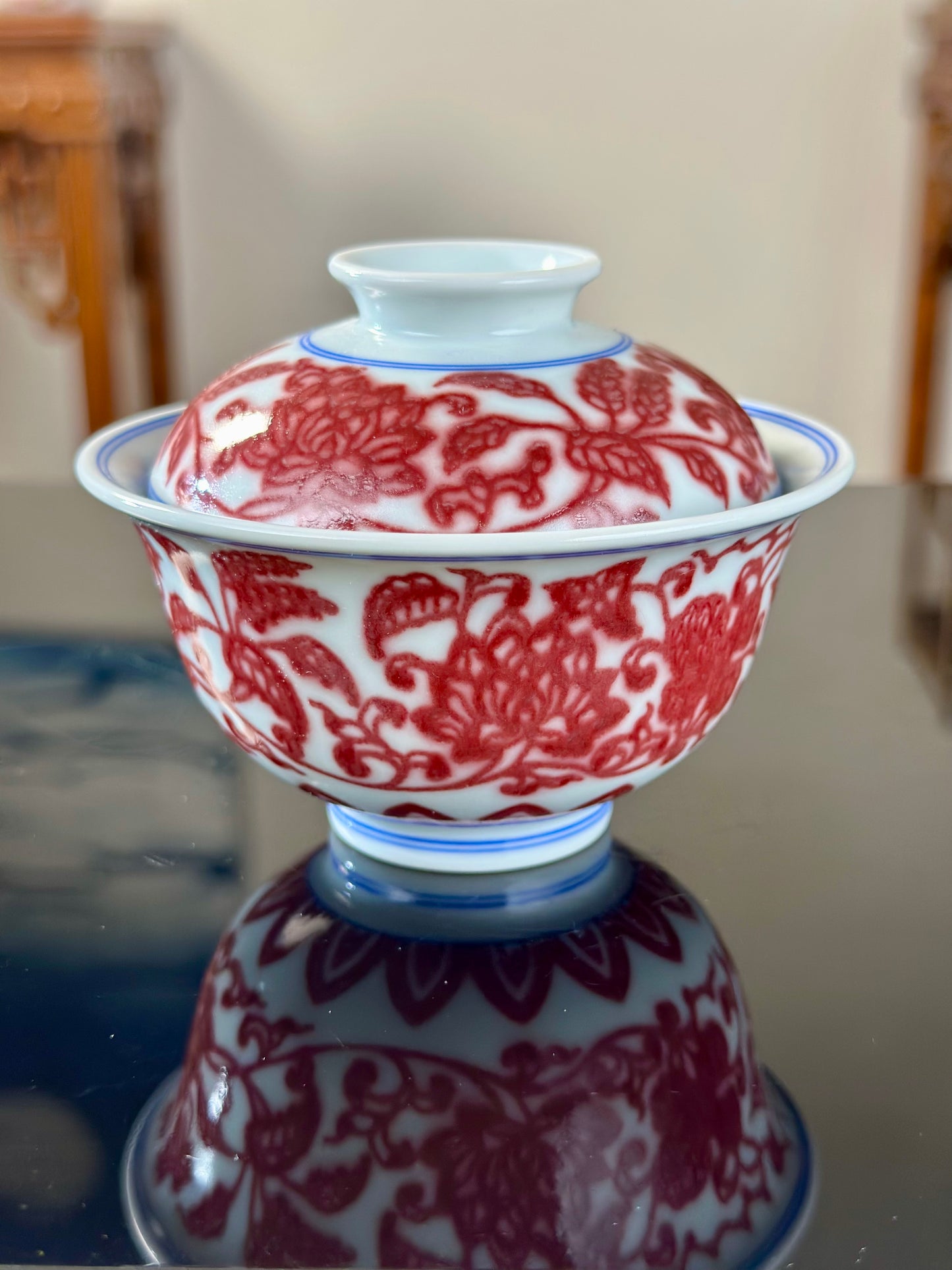 Hand Painted Chinese Lotus Underglaze Red Youlihong Jingdezhen Gaiwan Tea Boat Tea Tray Tea Set  Master Ceramic
