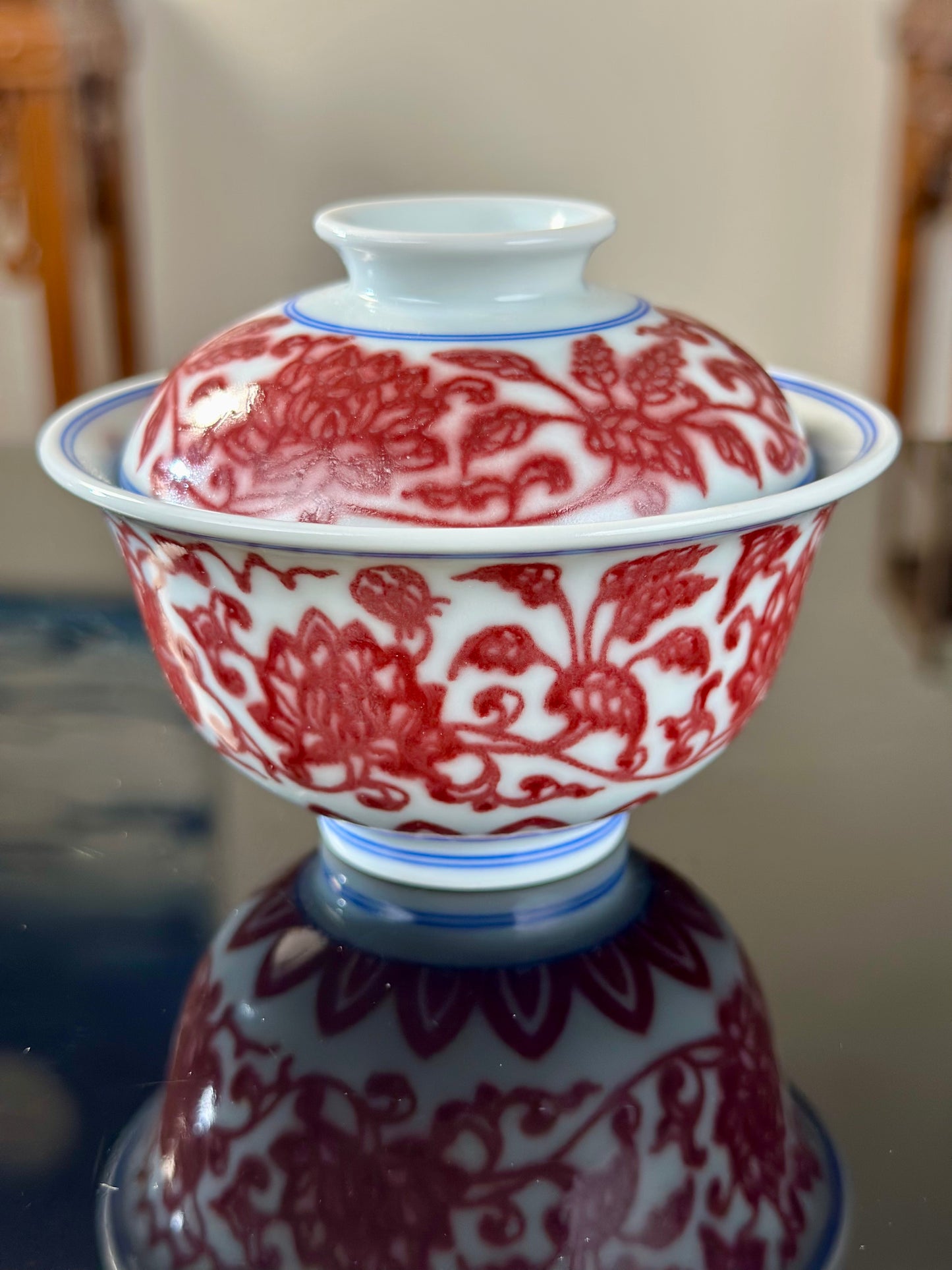 Hand Painted Chinese Lotus Underglaze Red Youlihong Jingdezhen Gaiwan Tea Boat Tea Tray Tea Set  Master Ceramic