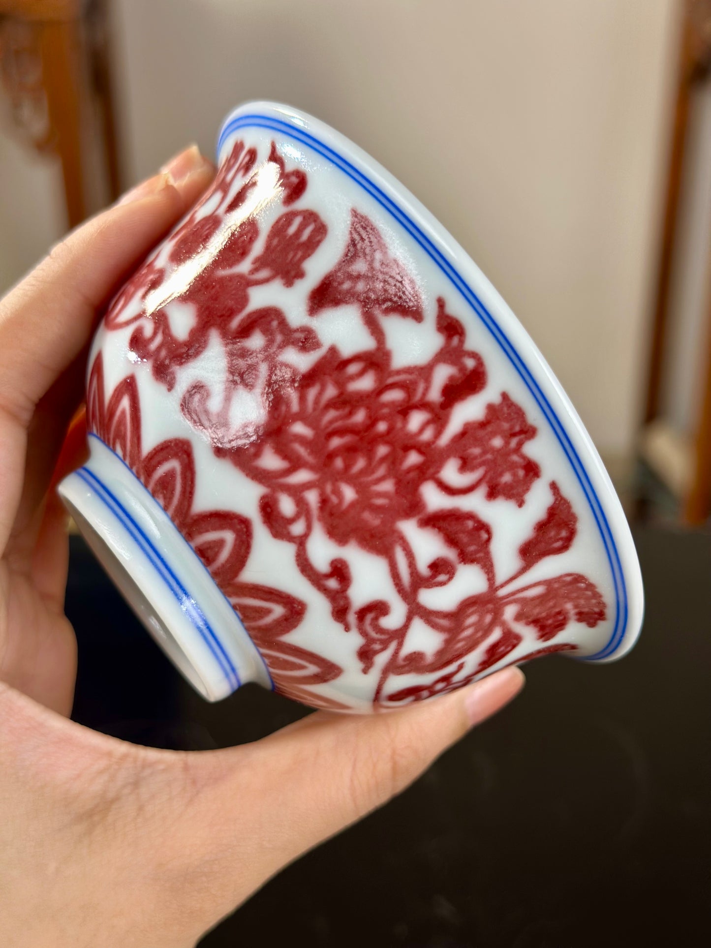 Hand Painted Chinese Lotus Underglaze Red Youlihong Jingdezhen Gaiwan Tea Boat Tea Tray Tea Set  Master Ceramic