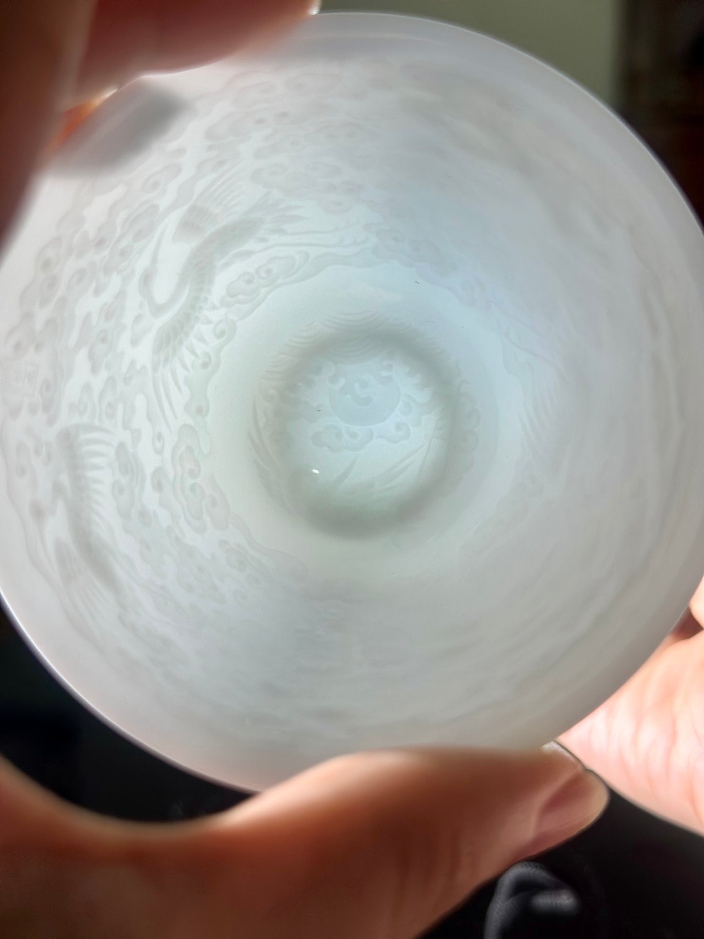 Handmade Chinese Jingdezhen Artwork Intimal Imprint Neimoyin Chinese Crane Super Thin Teacup