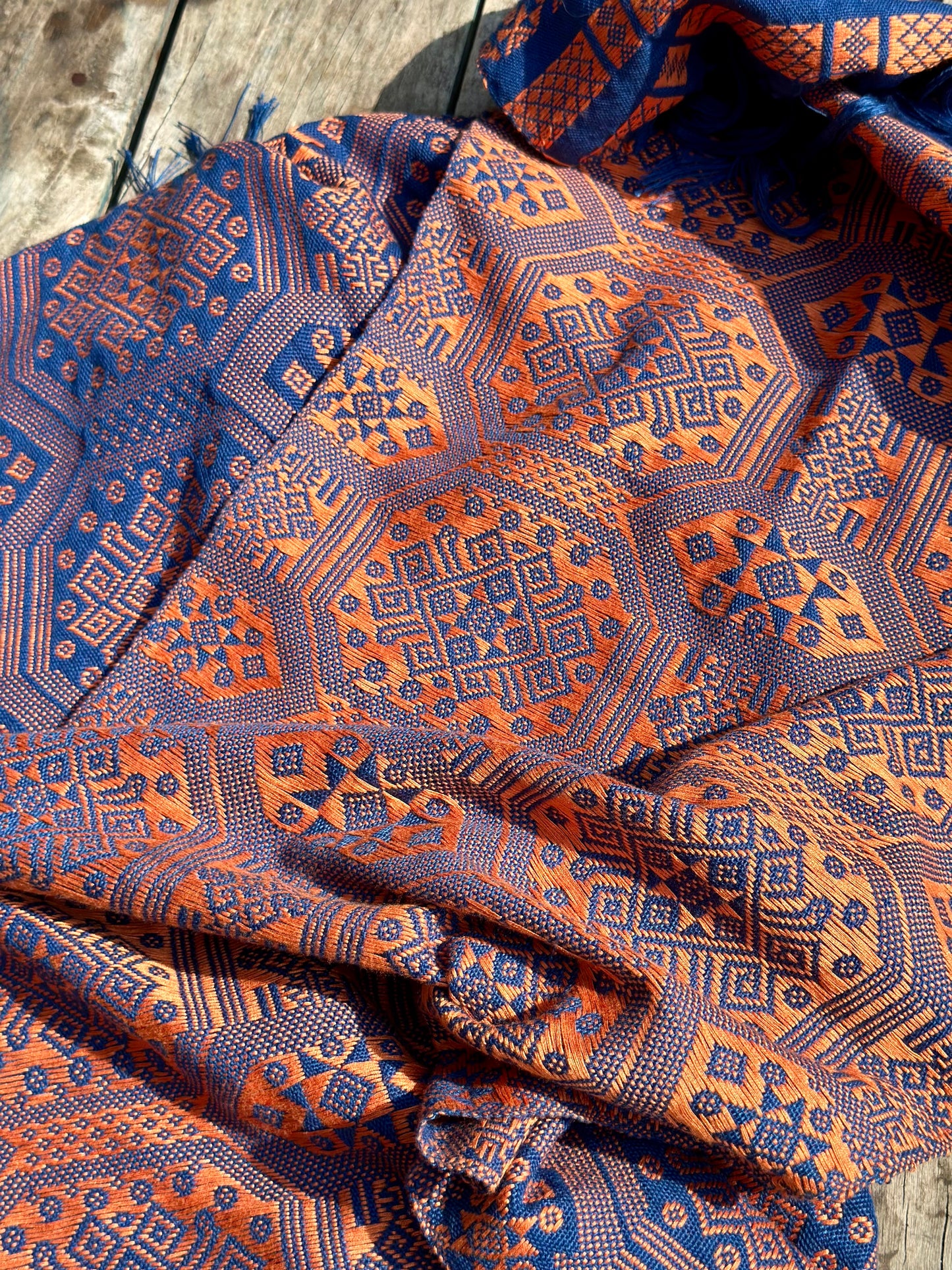 High-end Handcrafted Python Dragon Pattern Chinese Blue Orange Zhuang Brocade Silk Cloth Scarf Tea Table Cloth