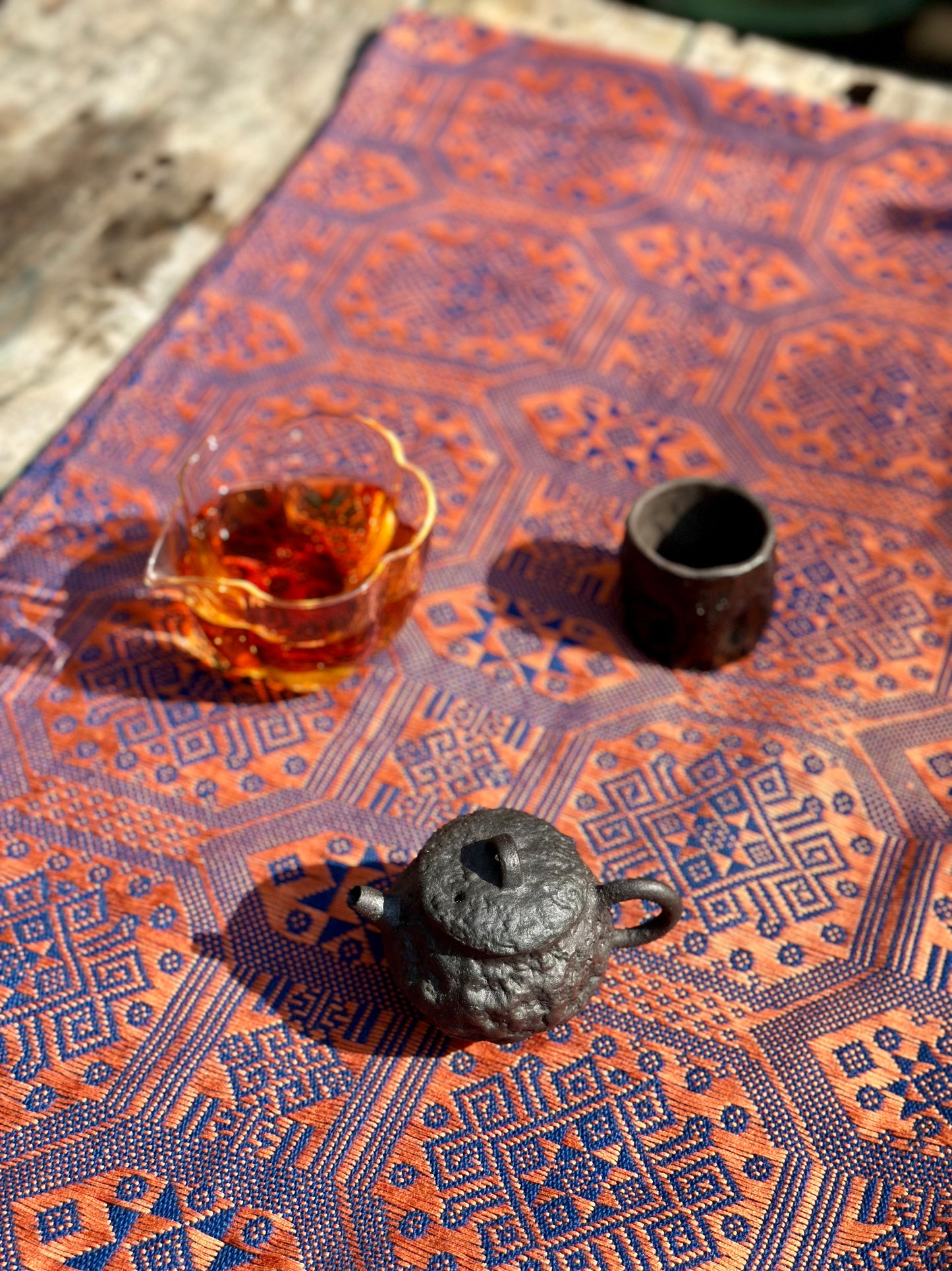 High-end Handcrafted Python Dragon Pattern Chinese Blue Orange Zhuang Brocade Silk Cloth Scarf Tea Table Cloth