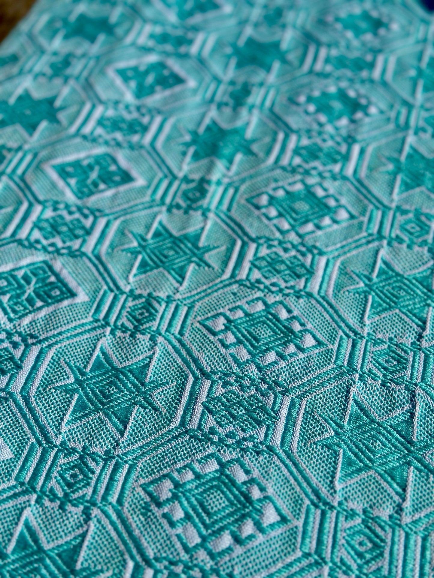 High-end Handcrafted Anise Pattern Chinese Glacier Blue Pattern Zhuang Brocade Silk Cloth Scarf Tea Table Cloth