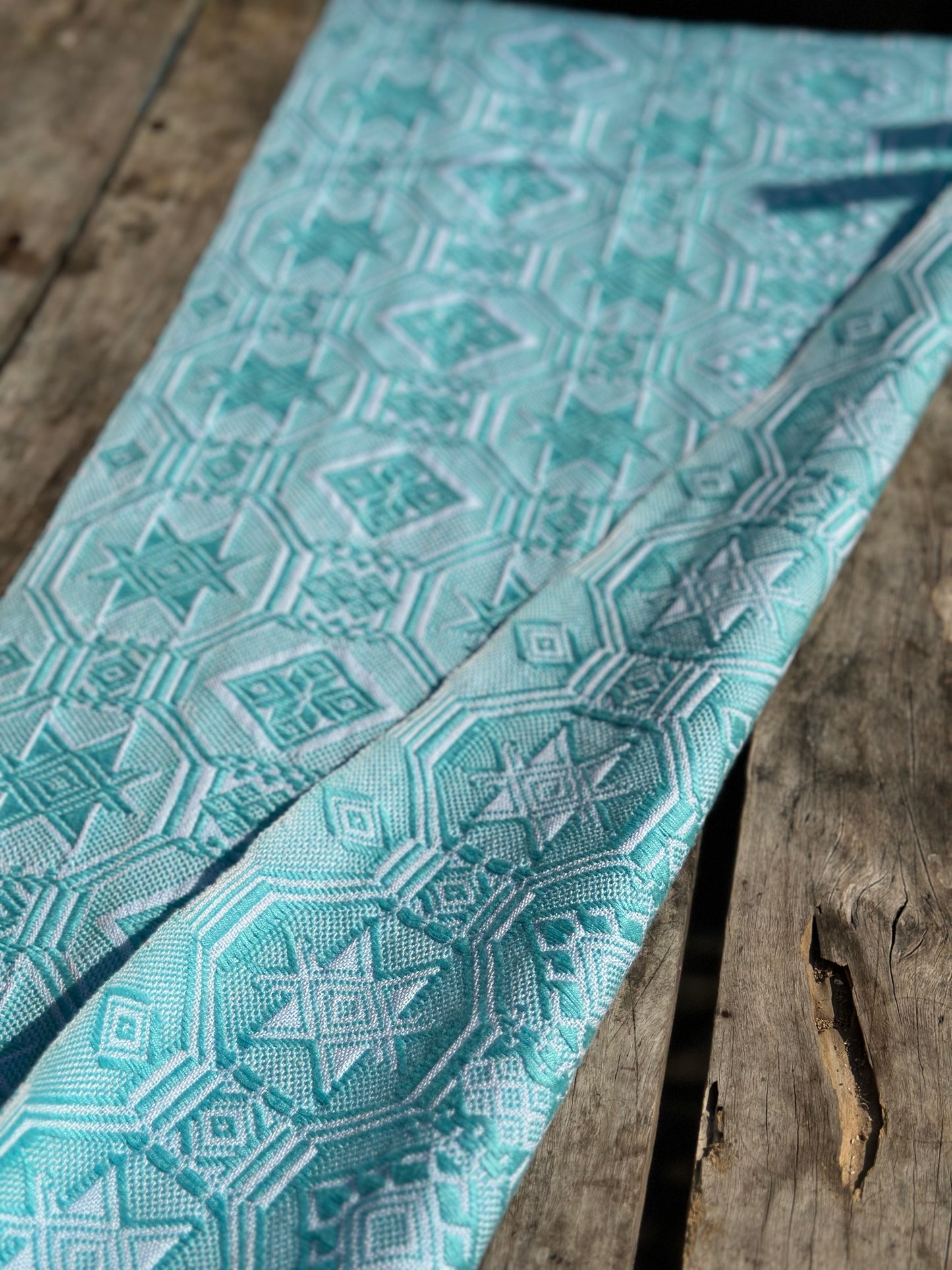 High-end Handcrafted Anise Pattern Chinese Glacier Blue Pattern Zhuang Brocade Silk Cloth Scarf Tea Table Cloth