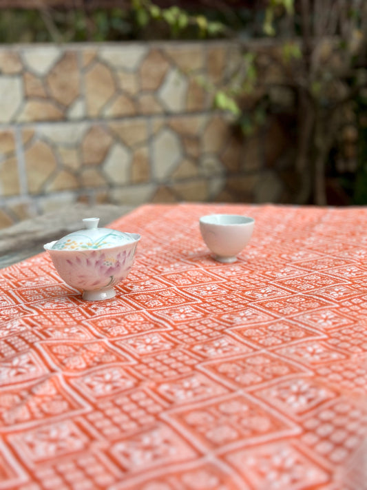 High-end Handcrafted Anise Pattern Chinese Orange White Zhuang Brocade Silk Cloth Scarf Tea Table Cloth