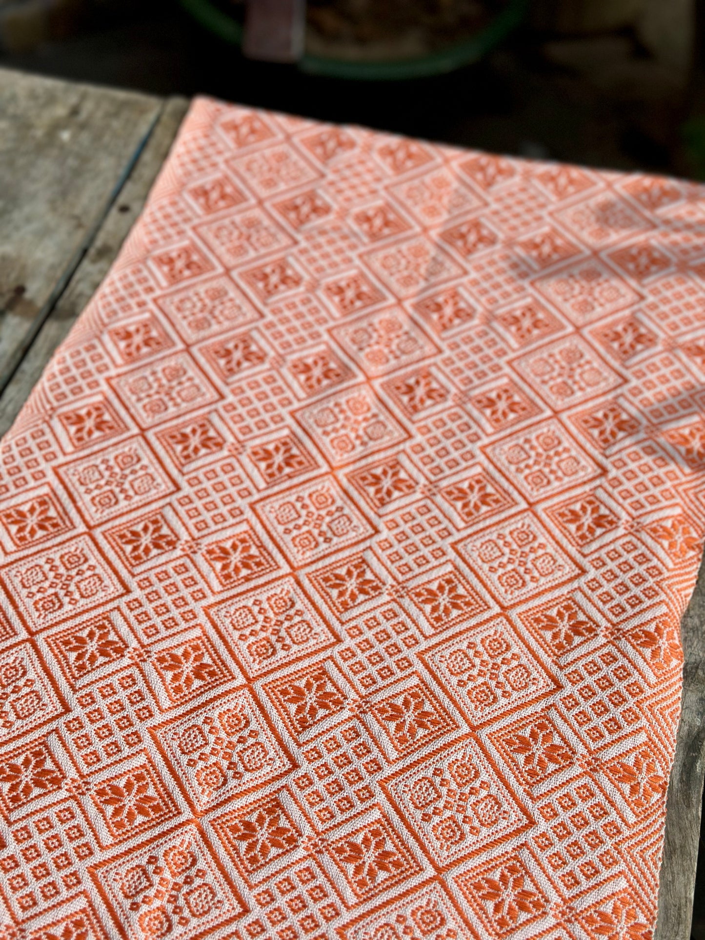 High-end Handcrafted Anise Pattern Chinese Orange White Zhuang Brocade Silk Cloth Scarf Tea Table Cloth