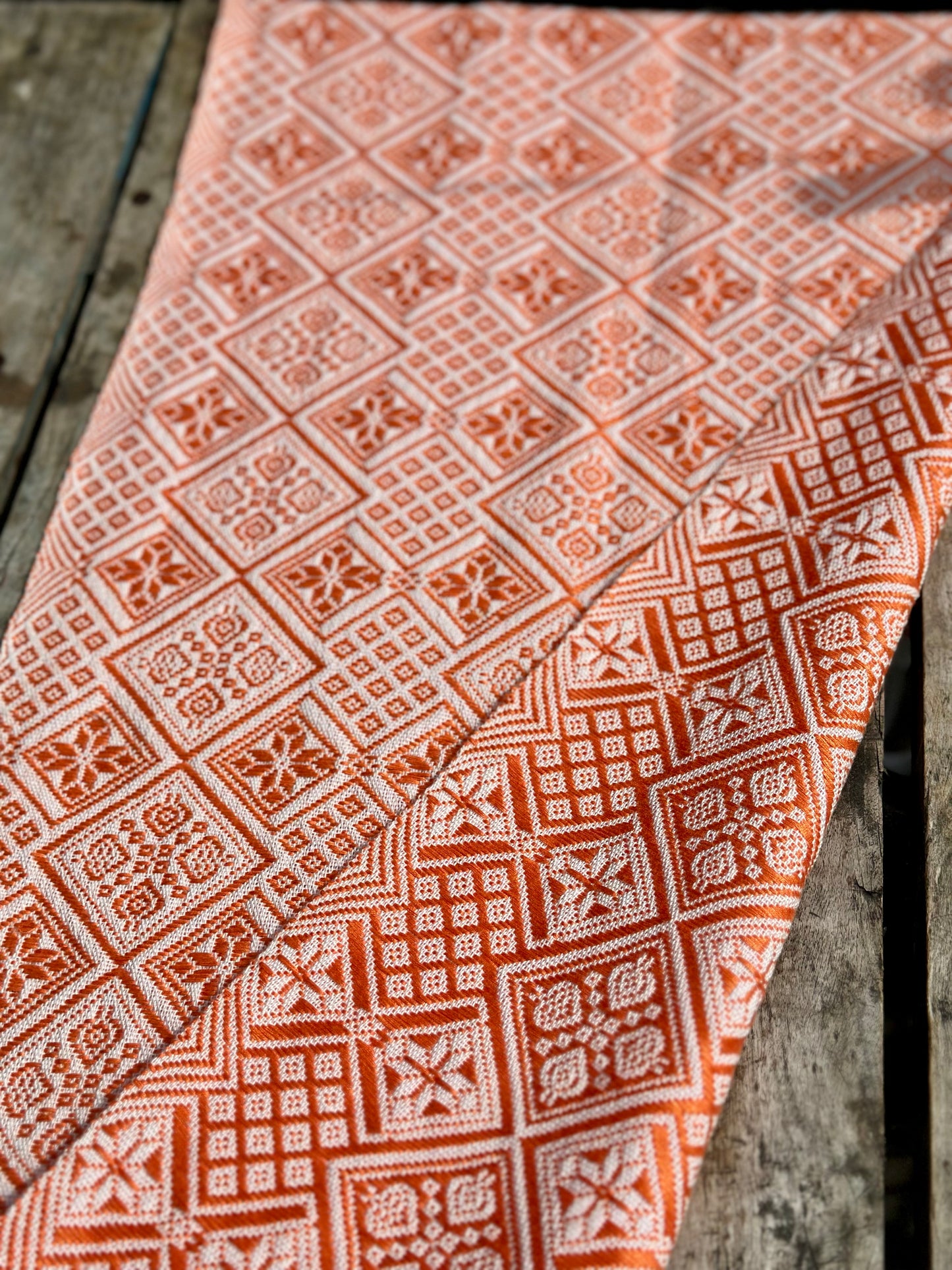 High-end Handcrafted Anise Pattern Chinese Orange White Zhuang Brocade Silk Cloth Scarf Tea Table Cloth