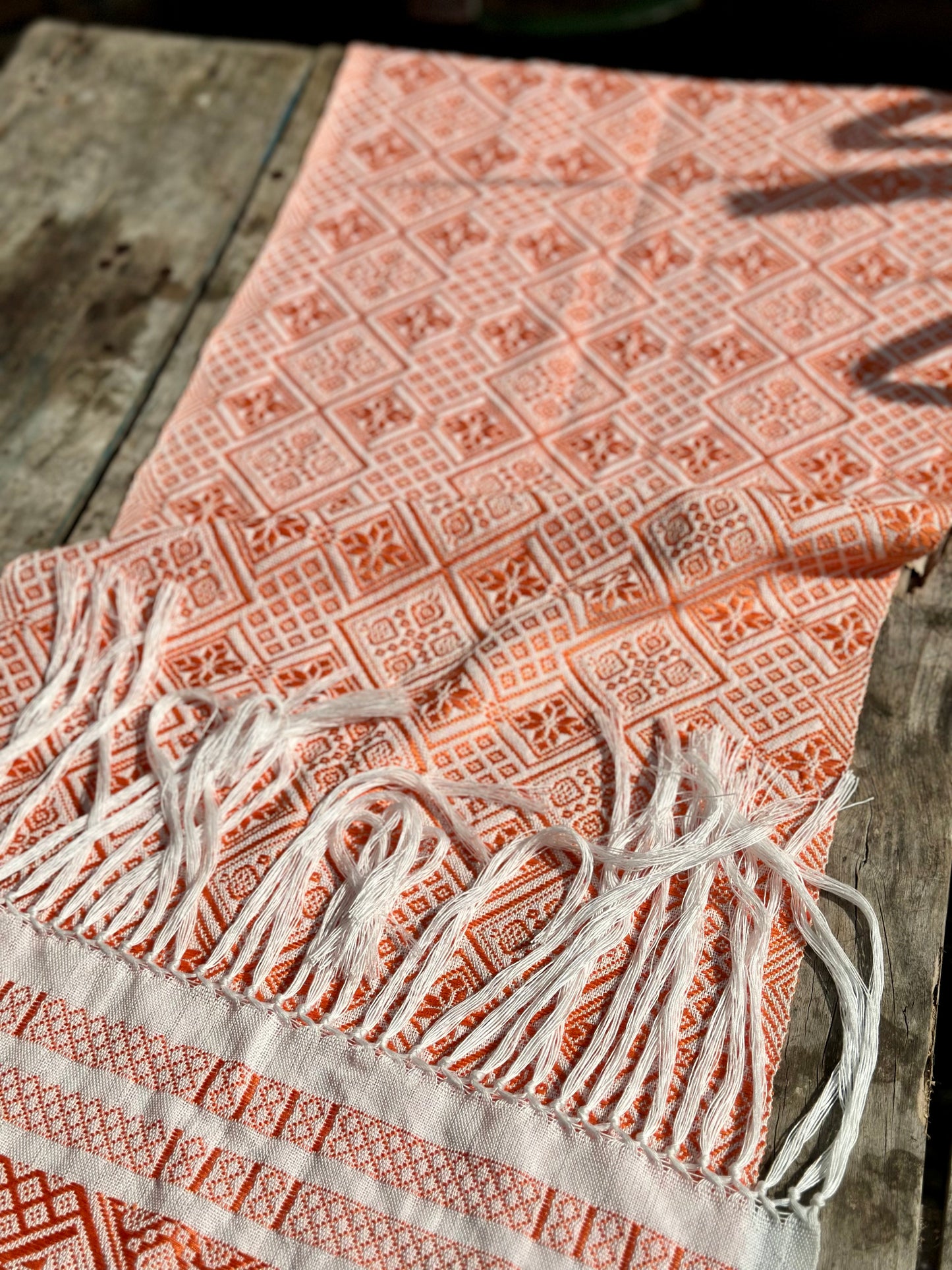 High-end Handcrafted Anise Pattern Chinese Orange White Zhuang Brocade Silk Cloth Scarf Tea Table Cloth