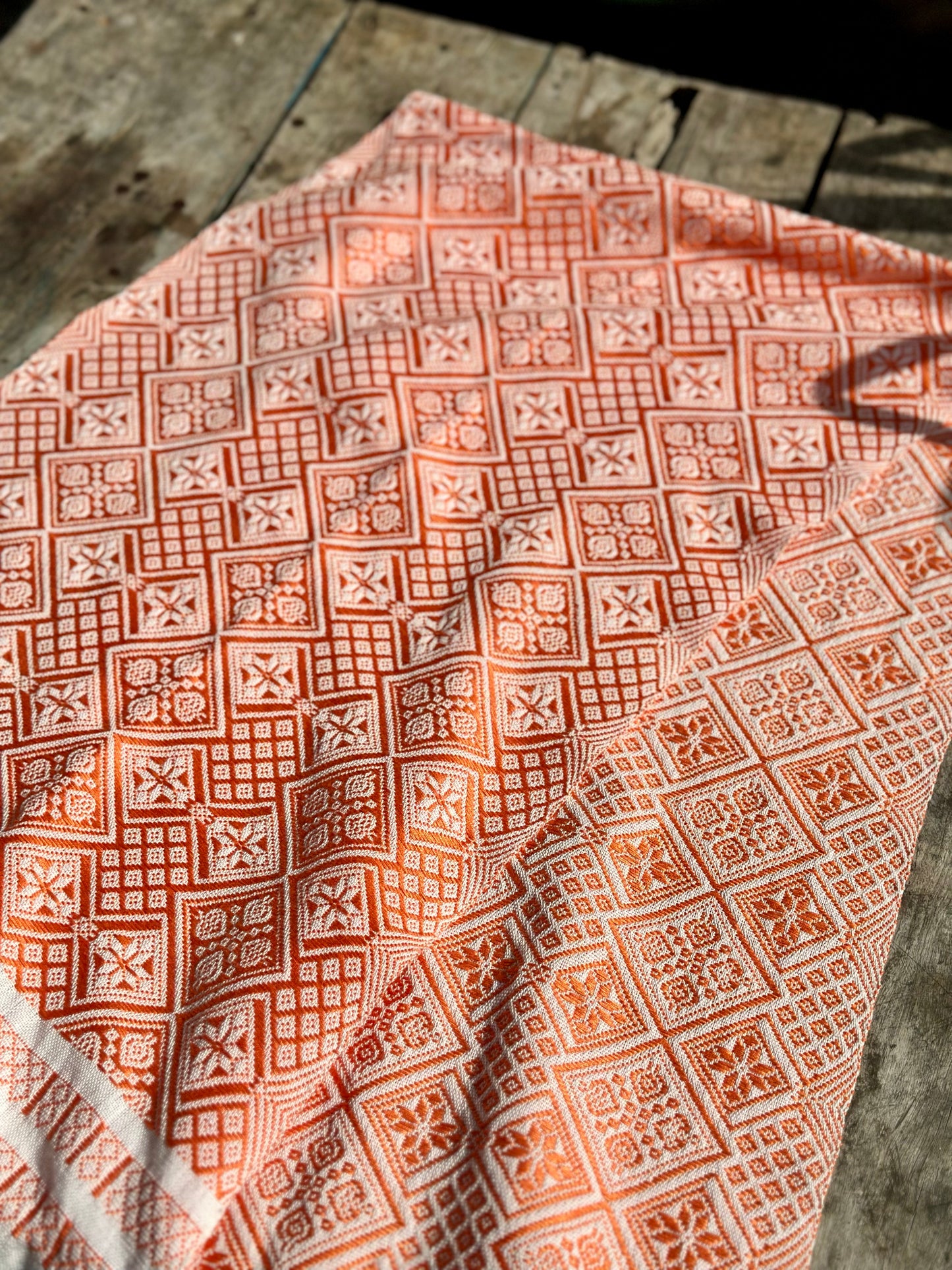 High-end Handcrafted Anise Pattern Chinese Orange White Zhuang Brocade Silk Cloth Scarf Tea Table Cloth